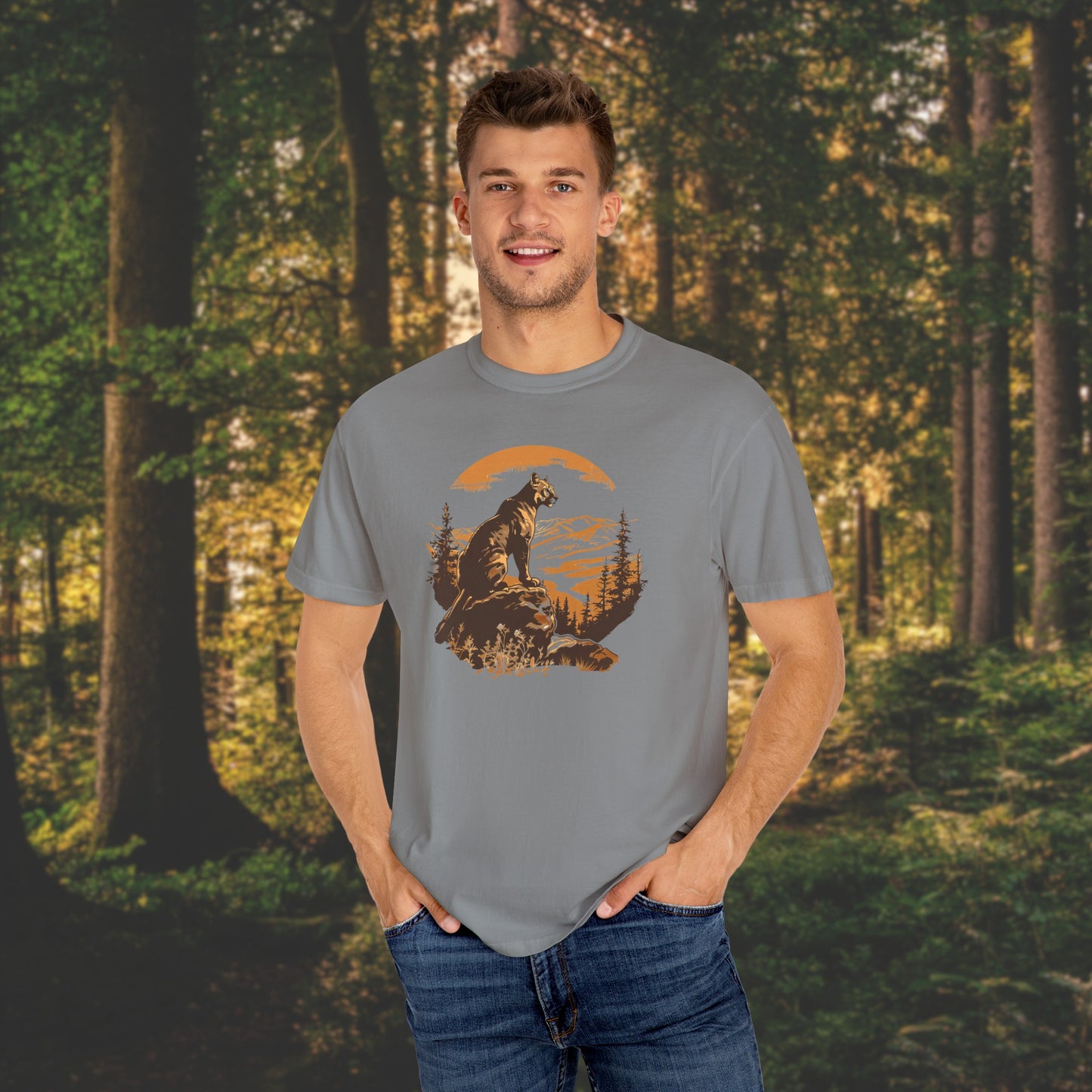 Vintage Vibes Mountain Lion Unisex Garment-Dyed T-shirt