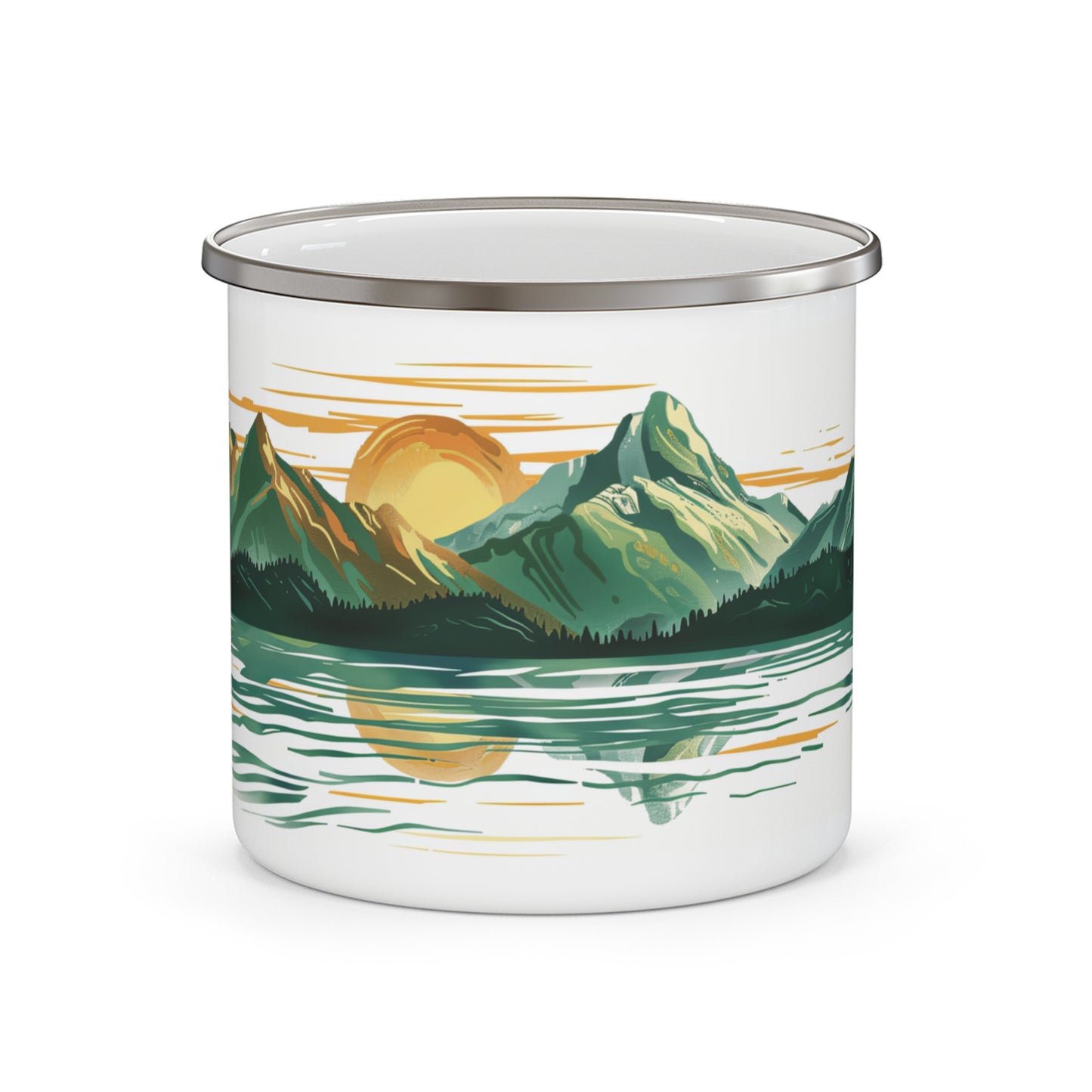 Green Mountain Sunset Enamel Camping Mug