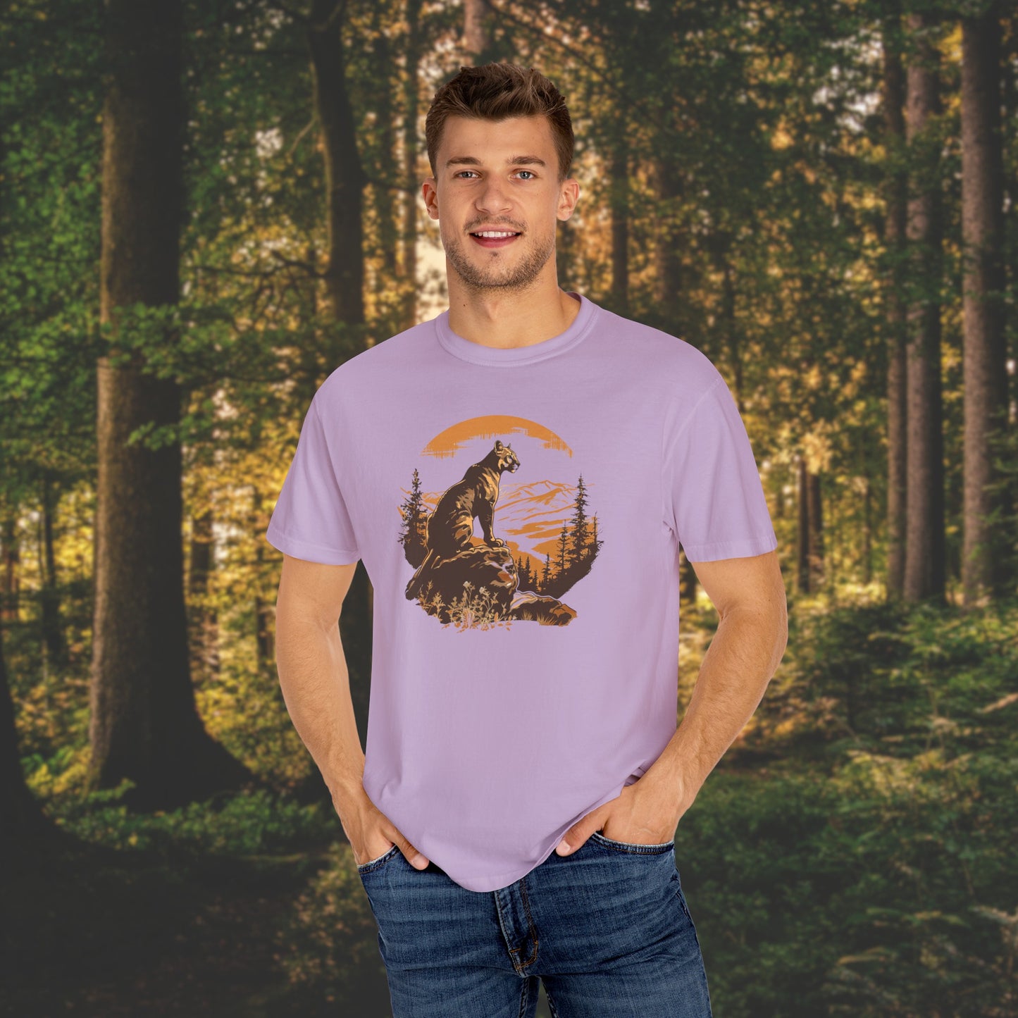 Vintage Vibes Mountain Lion Unisex Garment-Dyed T-shirt