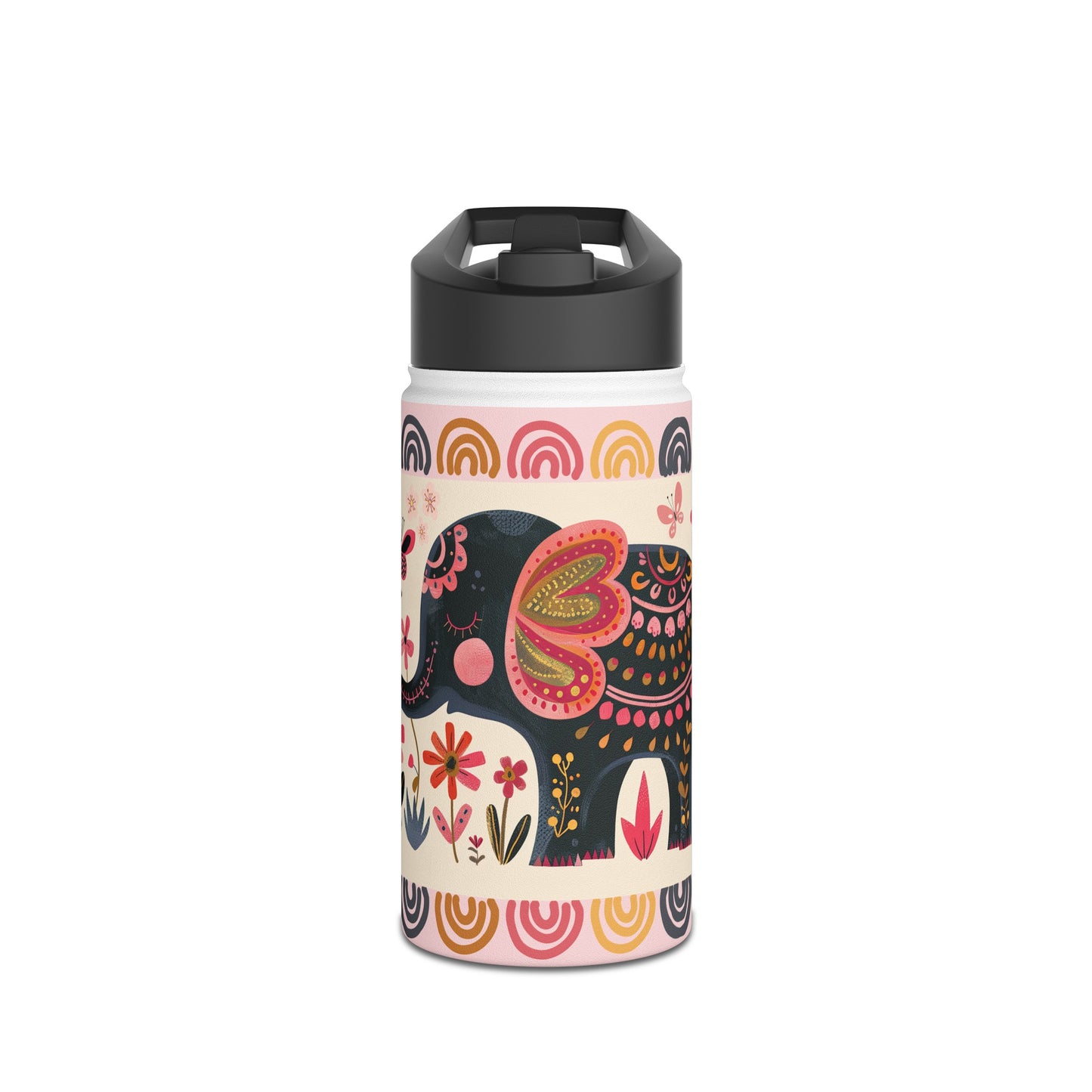 Boho Elephant Stainless Steel Water Bottle, Standard Lid