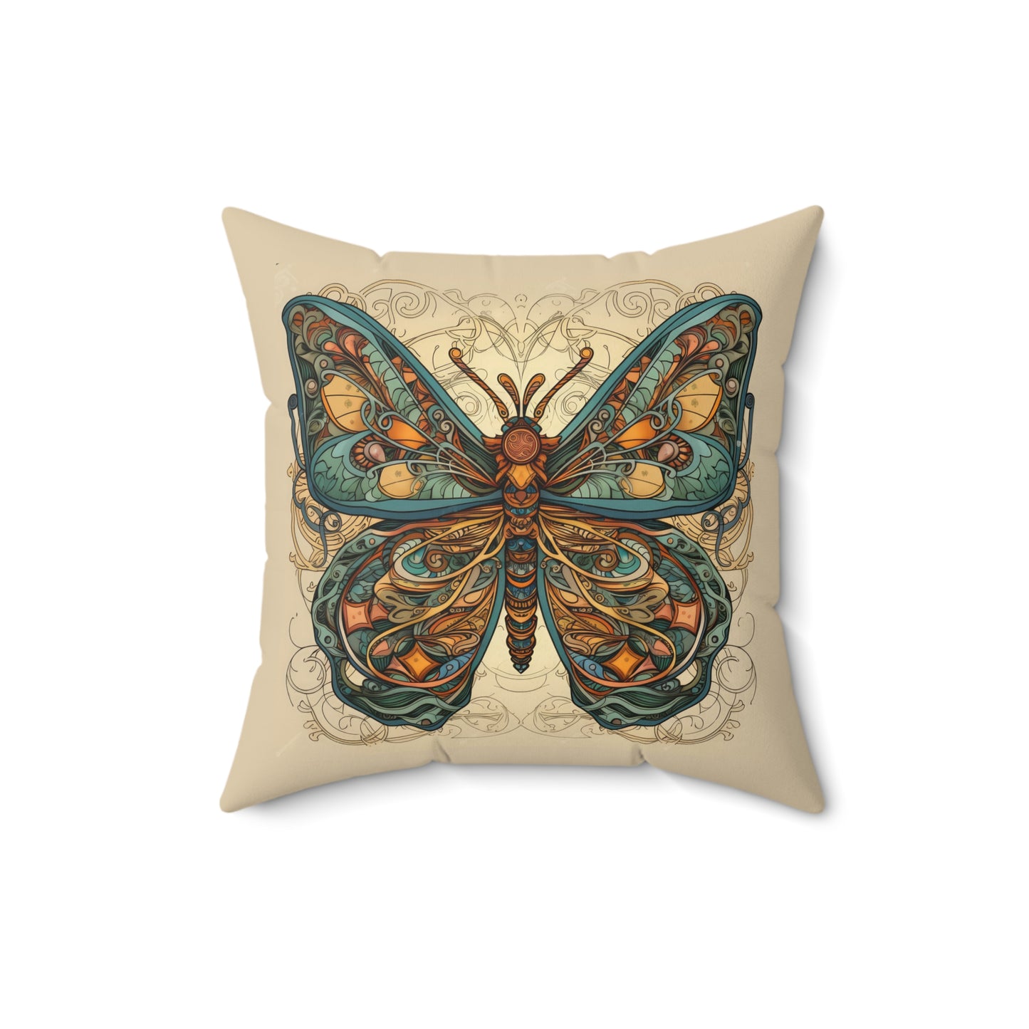 Art Nouveau Butterfly Rust Pillow