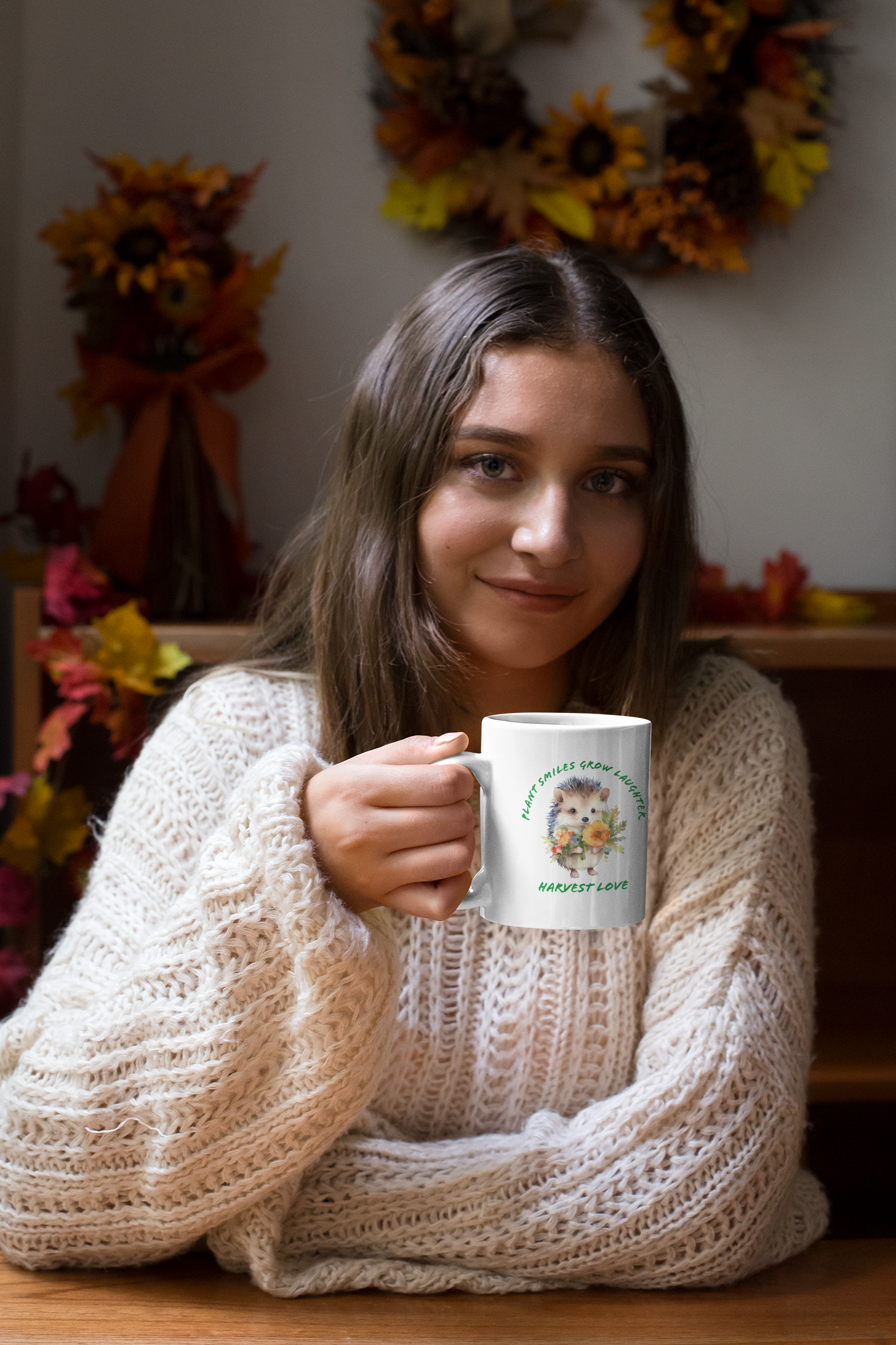 Plant Smiles Grow Laughter Harvest Love hedgehog Ceramic Mug