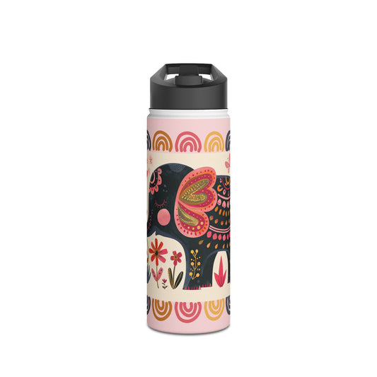 Boho Elephant Stainless Steel Water Bottle, Standard Lid