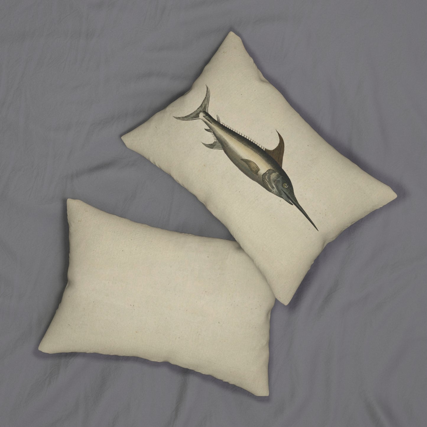 Vintage Illustration Swordfish Spun Polyester Lumbar Pillow