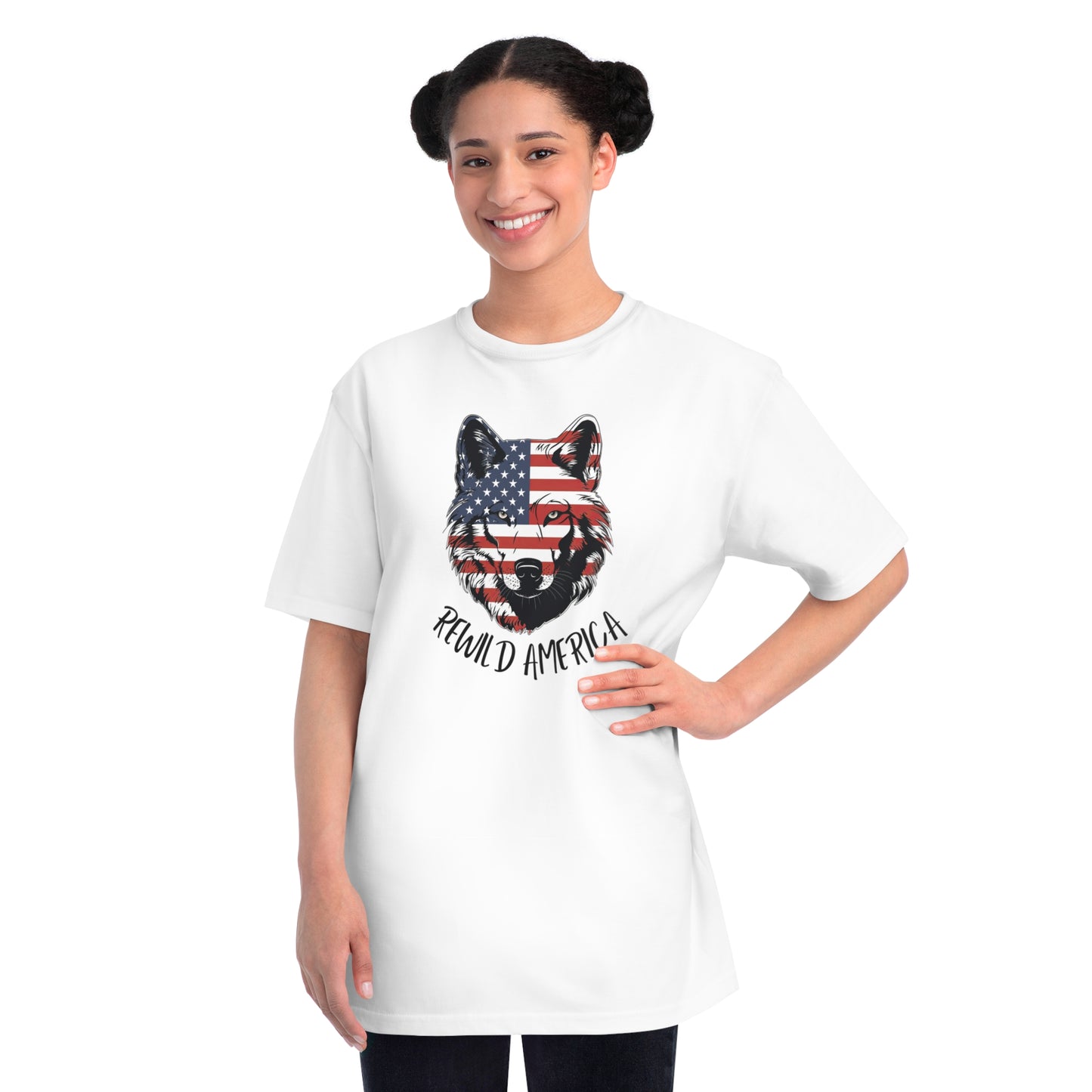 Rewild America Patriotic Wolf Eco-Friendly Organic Cotton Unisex T-Shirt