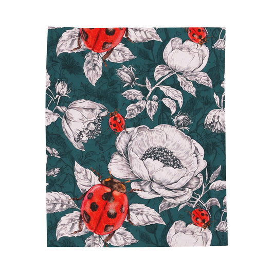 Ladybug Toile Velveteen Plush Blanket