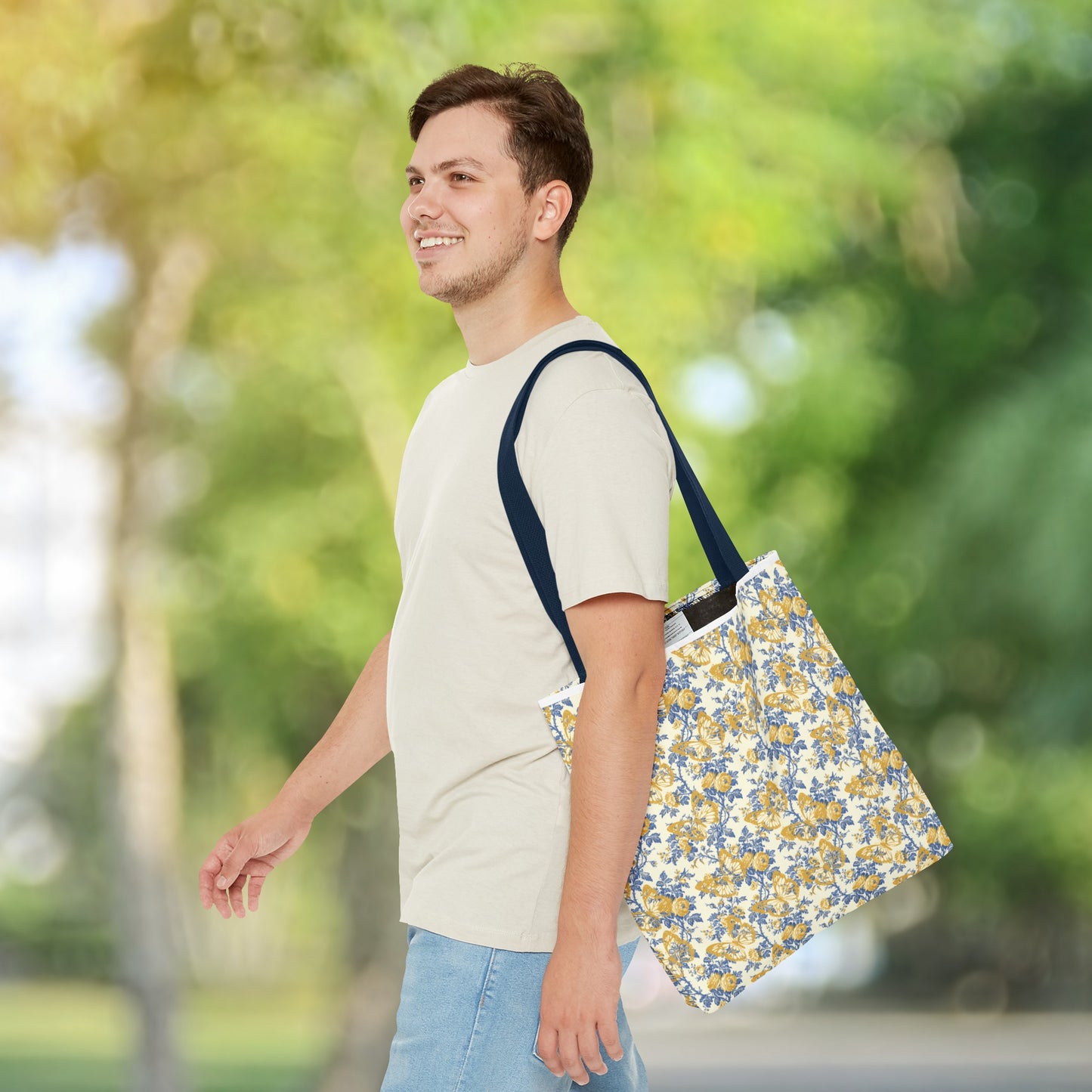 Yellow and Blue Butterfly Toile Tote Bag (AOP)