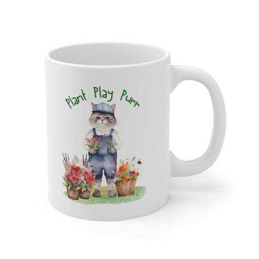 Plant, Play, Purr Ceramic Mug