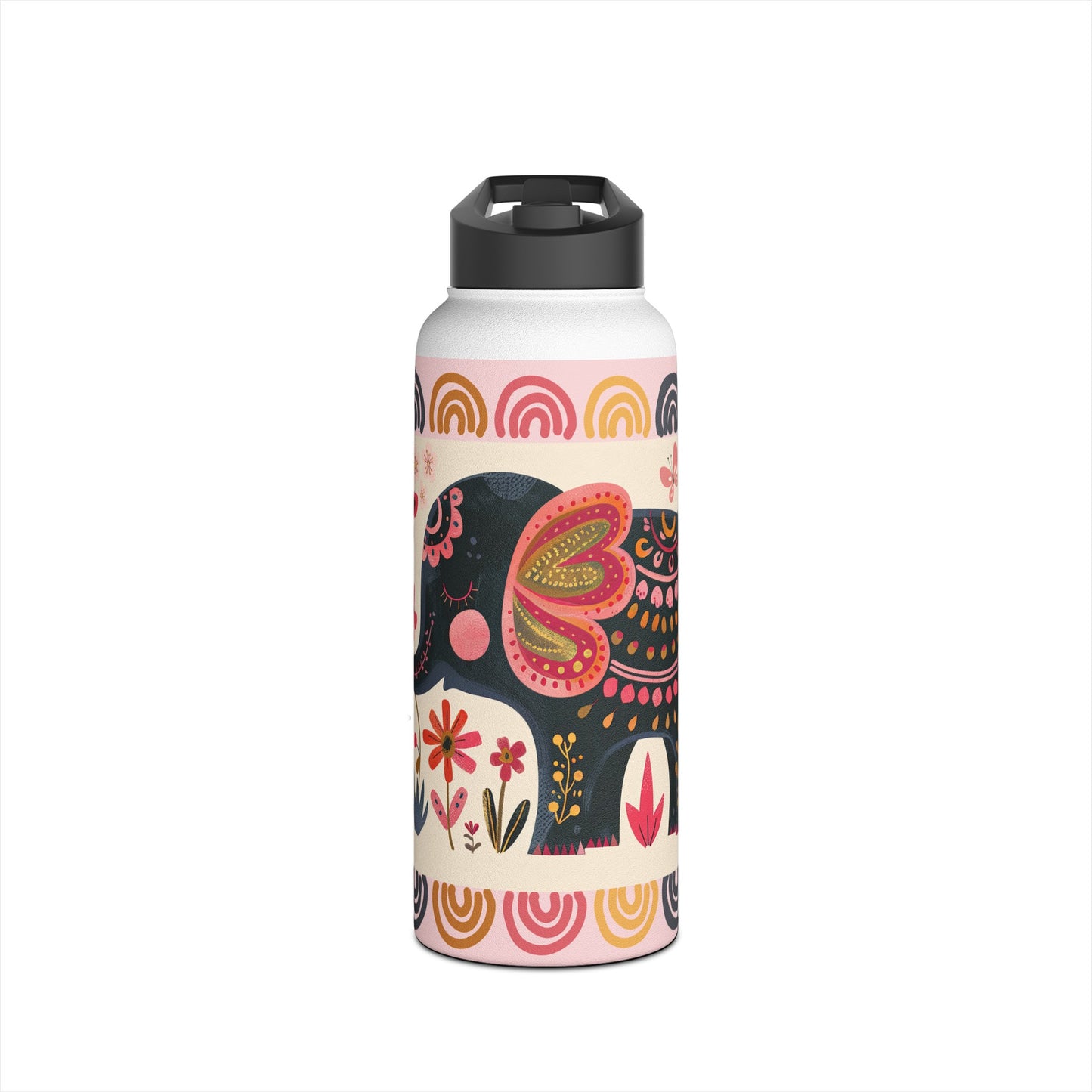 Boho Elephant Stainless Steel Water Bottle, Standard Lid