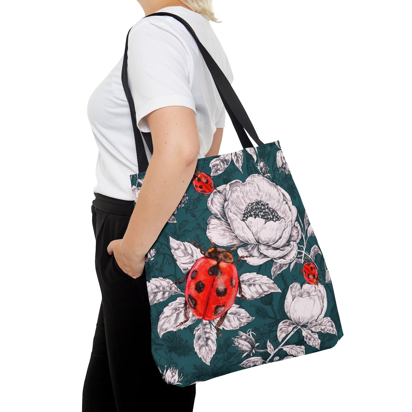 Ladybug Green Toile Tote Bag