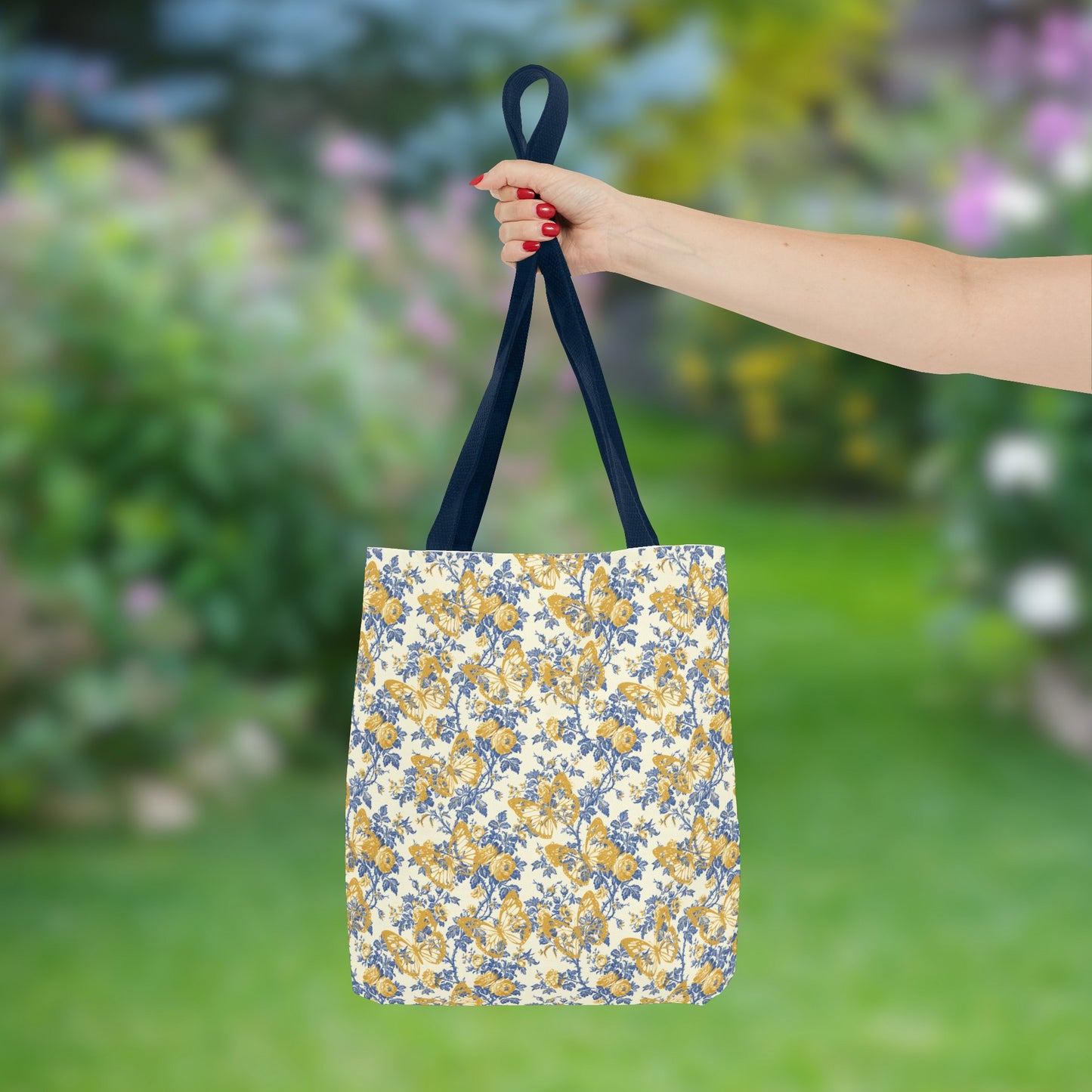 Yellow and Blue Butterfly Toile Tote Bag (AOP)