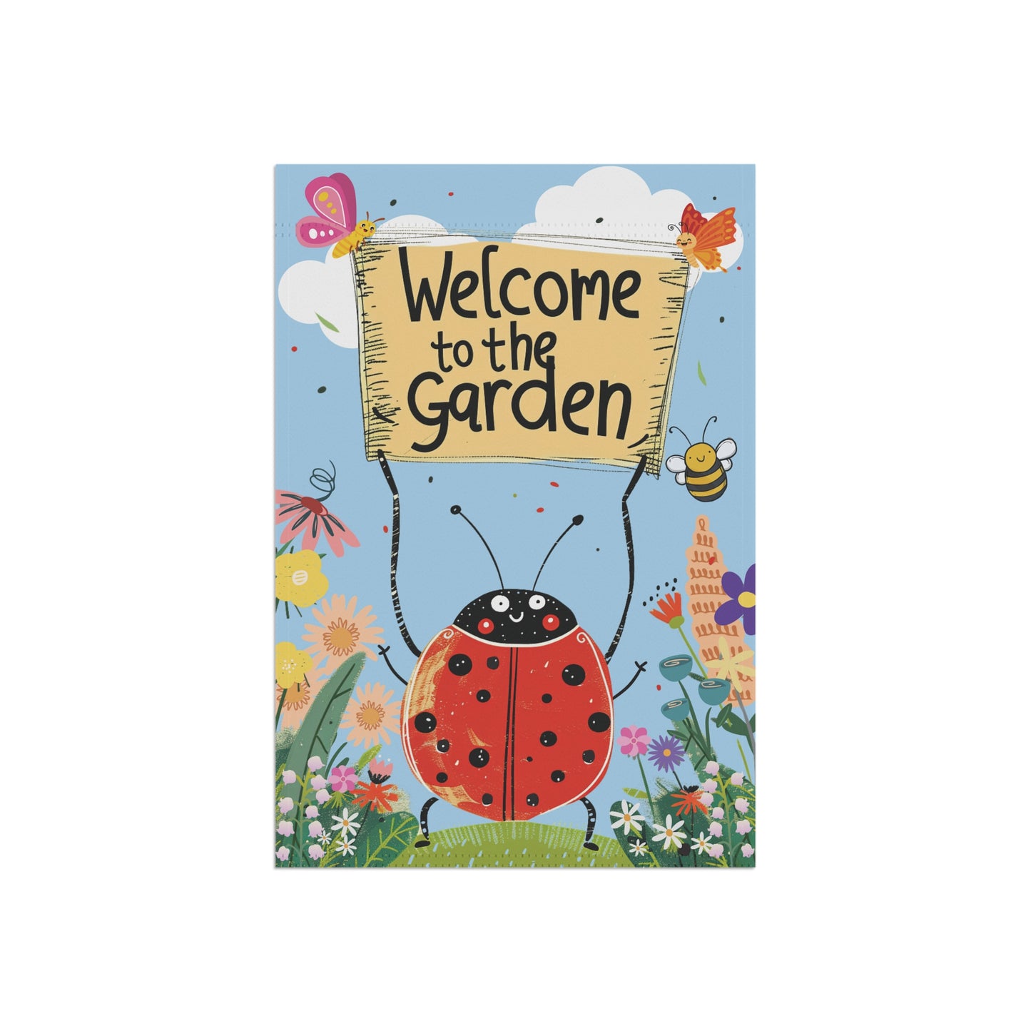 Welcome to the Garden Ladybug Flag, Supercute Yard Art Gift for Gardener, Ladybird Insect and Wildflower Theme Outdoor Decor,