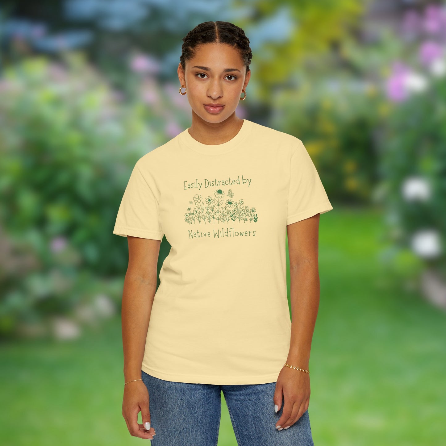 Easily Distracted By Native Wildflowers Unisex Garment-Dyed T-shirt