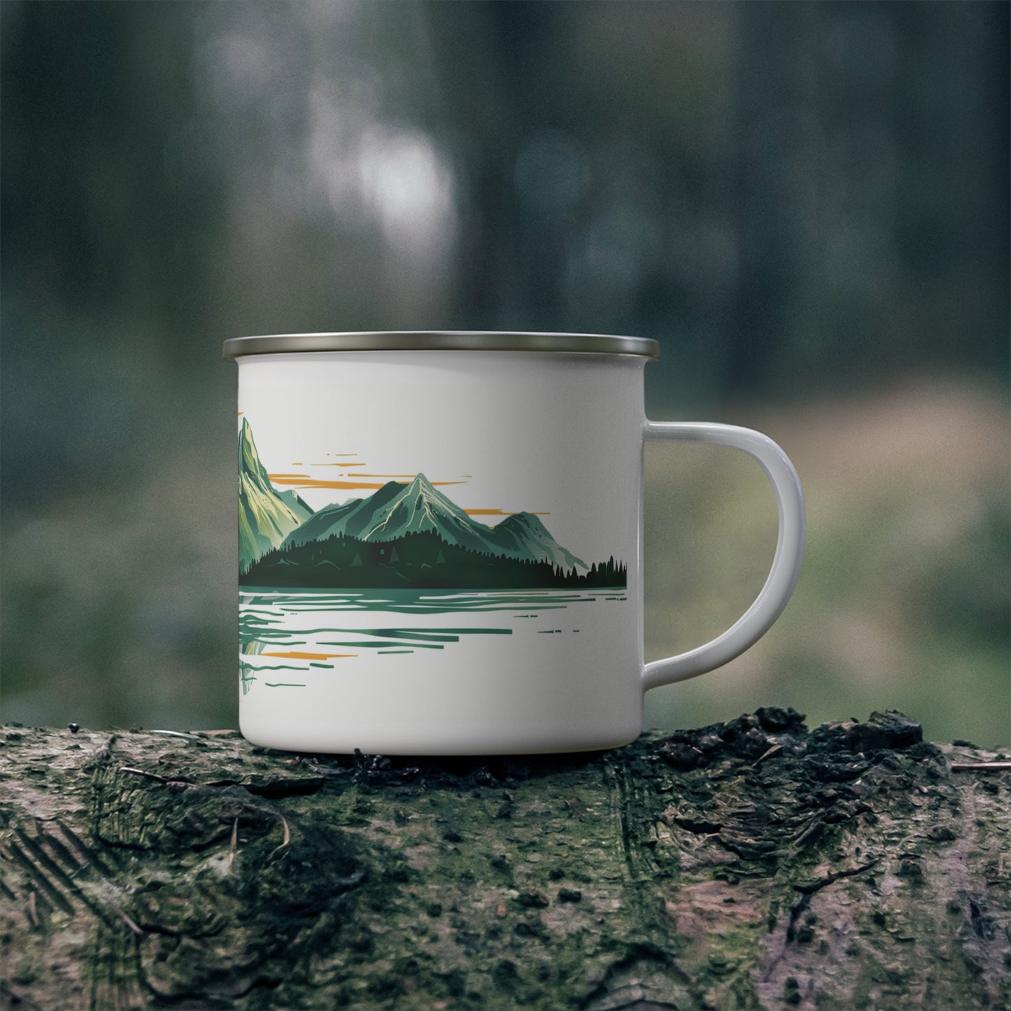 Green Mountain Sunset Enamel Camping Mug