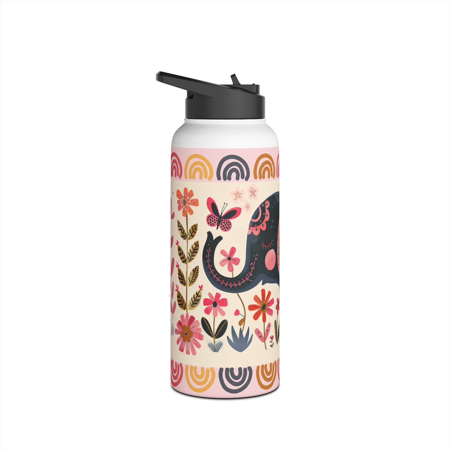 Boho Elephant Stainless Steel Water Bottle, Standard Lid