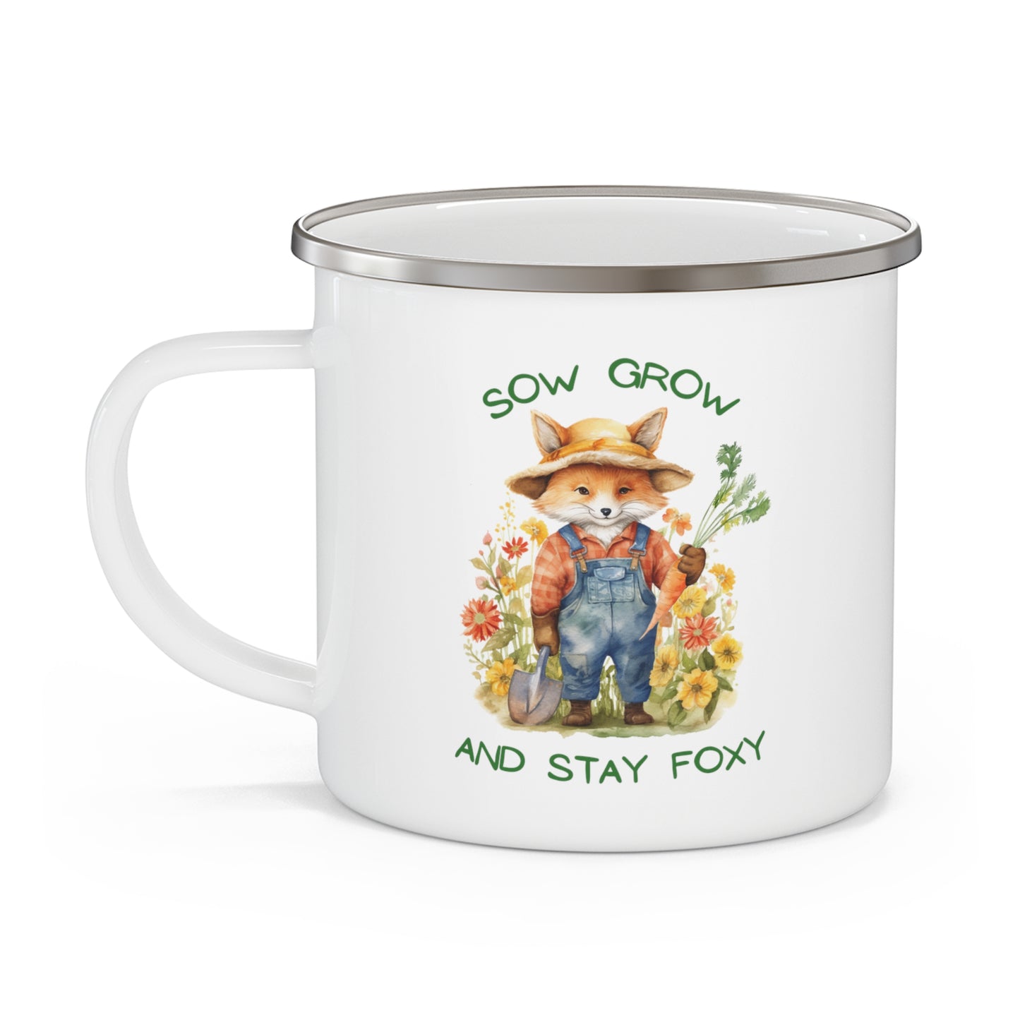 Sow, Grow and Stay Foxy Enamel Camping Mug