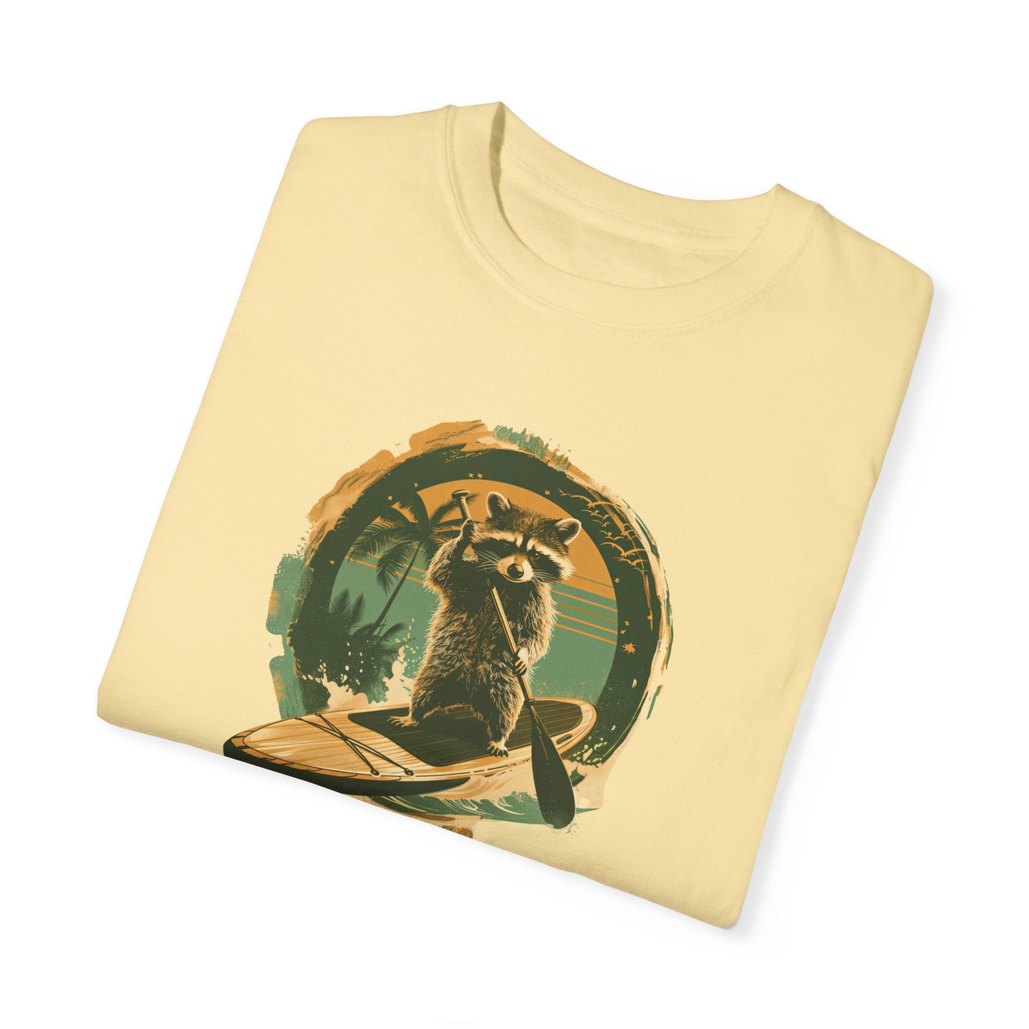 Vintage Vibes Raccoon Paddleboarding Unisex Garment-Dyed T-shirt