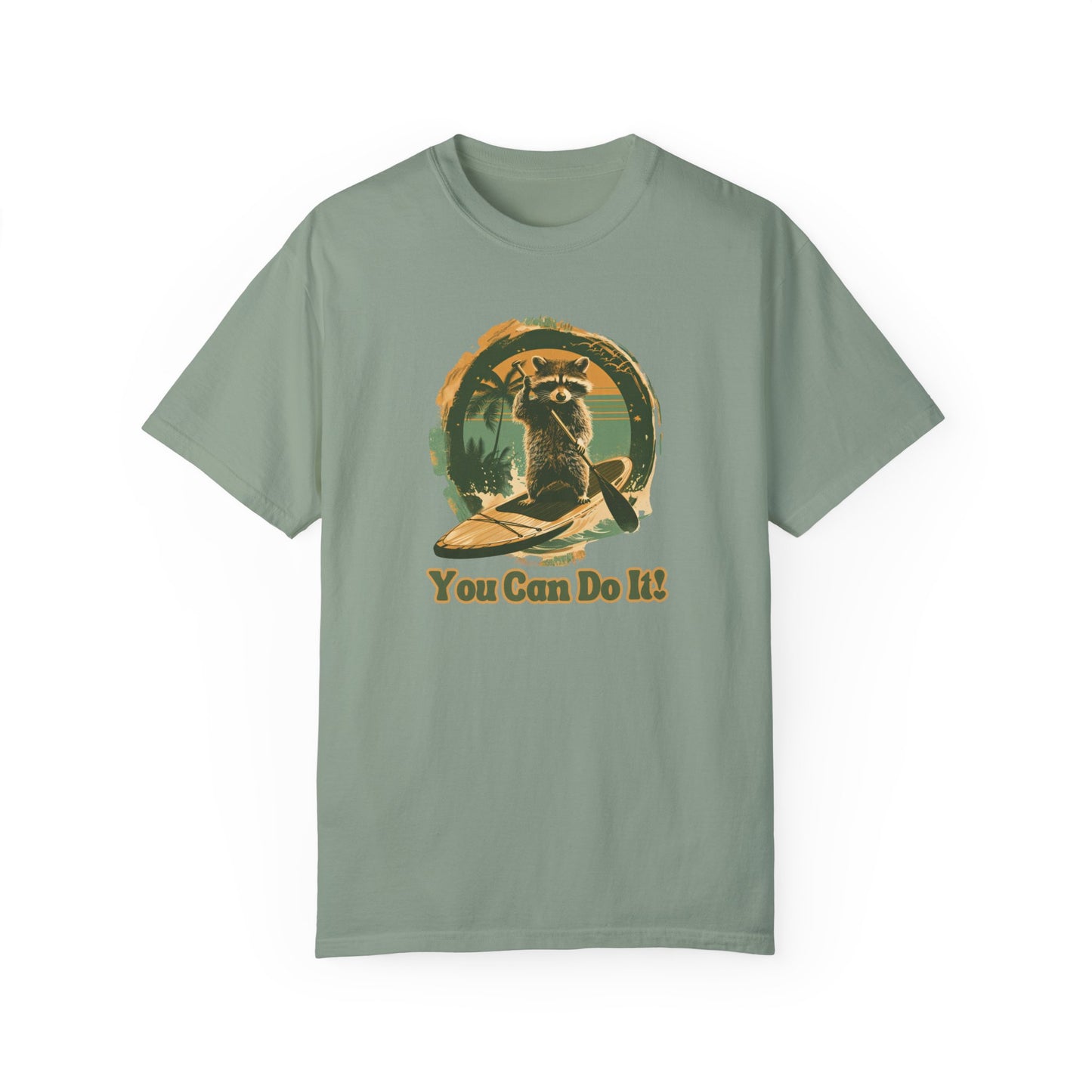 Vintage Vibes Raccoon Paddleboarding Unisex Garment-Dyed T-shirt