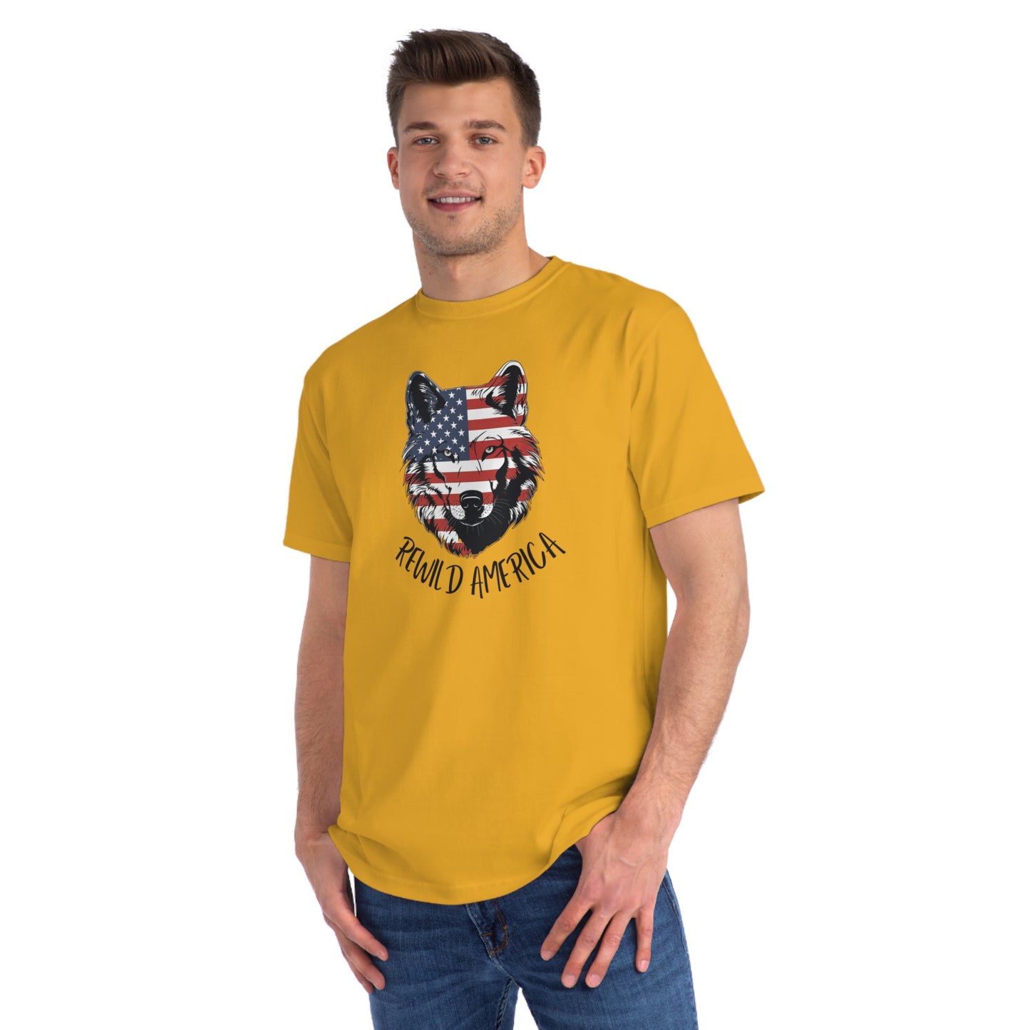 Rewild America Patriotic Wolf Eco-Friendly Organic Cotton Unisex T-Shirt