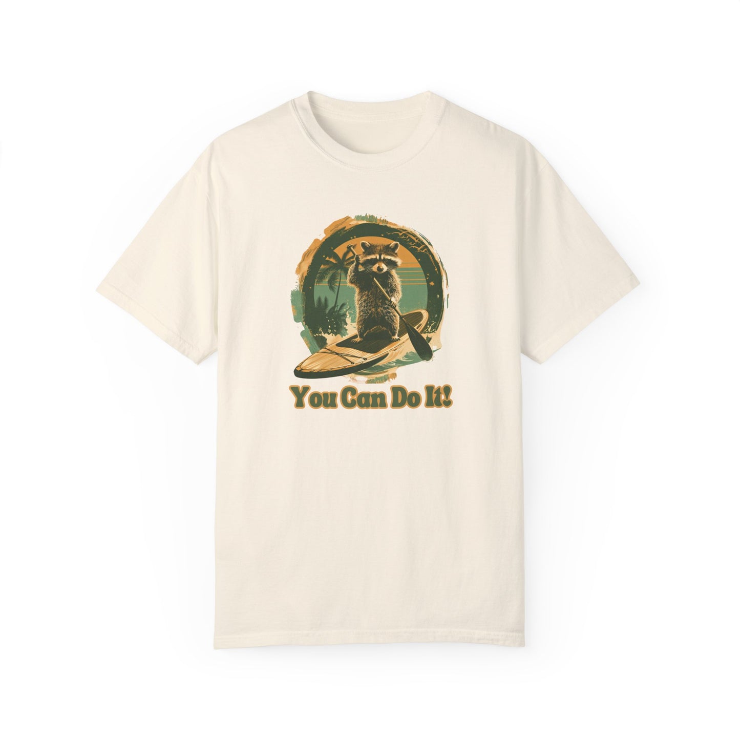 Vintage Vibes Raccoon Paddleboarding Unisex Garment-Dyed T-shirt