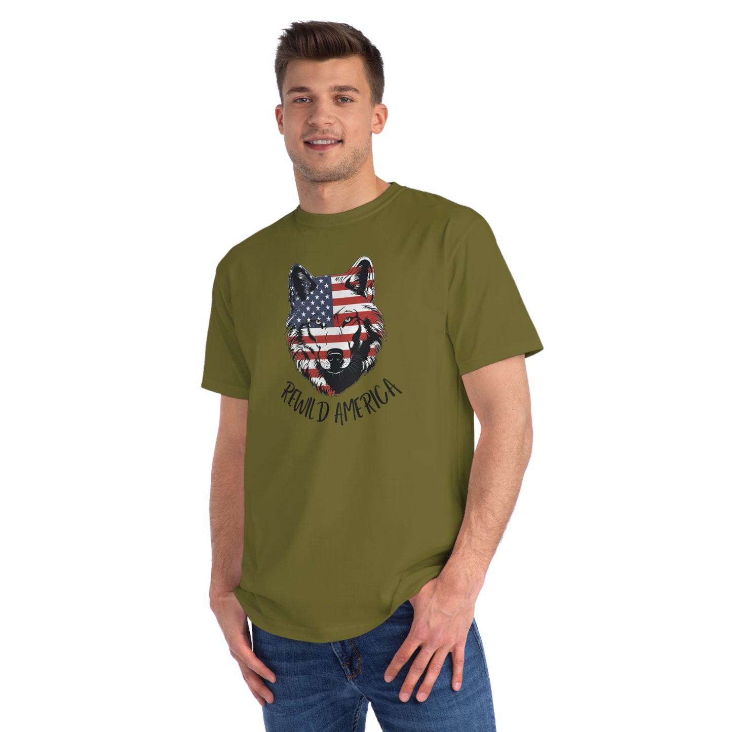 Rewild America Patriotic Wolf Eco-Friendly Organic Cotton Unisex T-Shirt