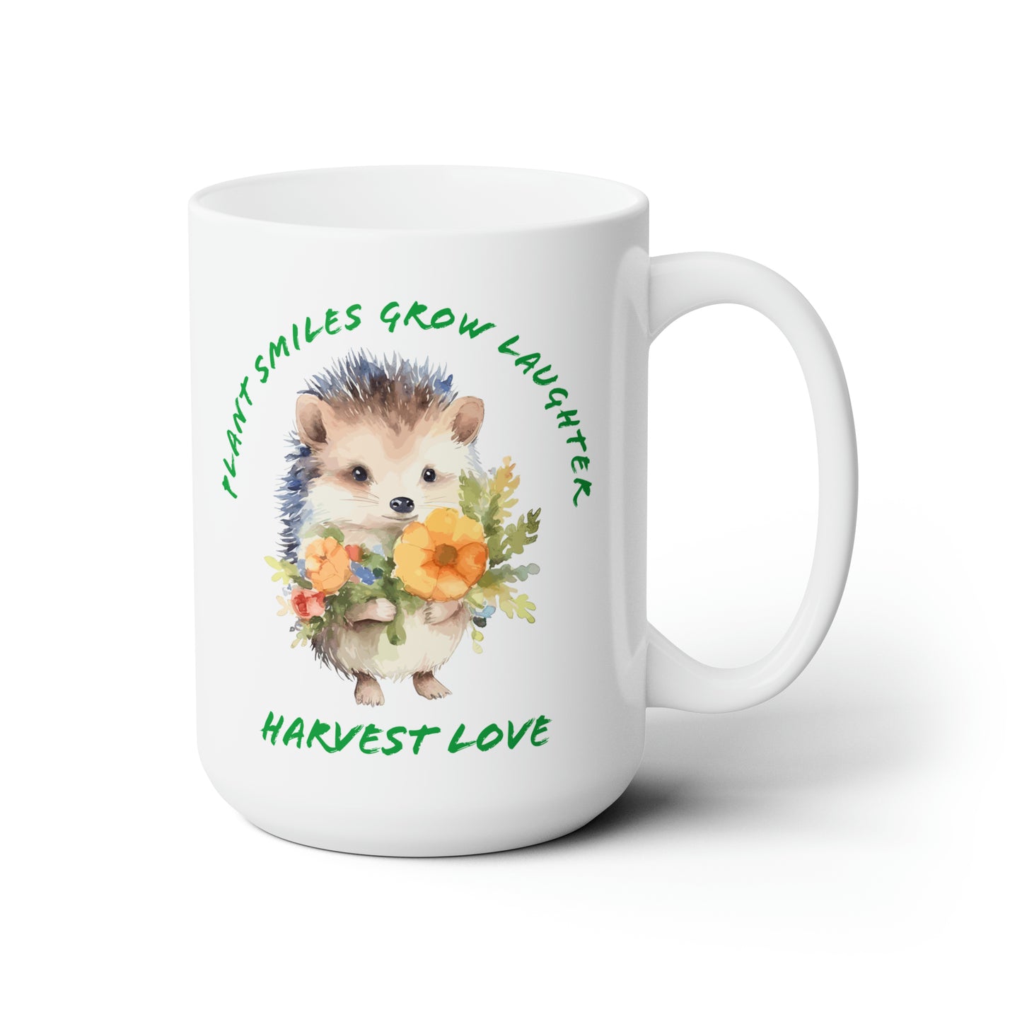 Plant Smiles Grow Laughter Harvest Love Hedgehog Ceramic Mug