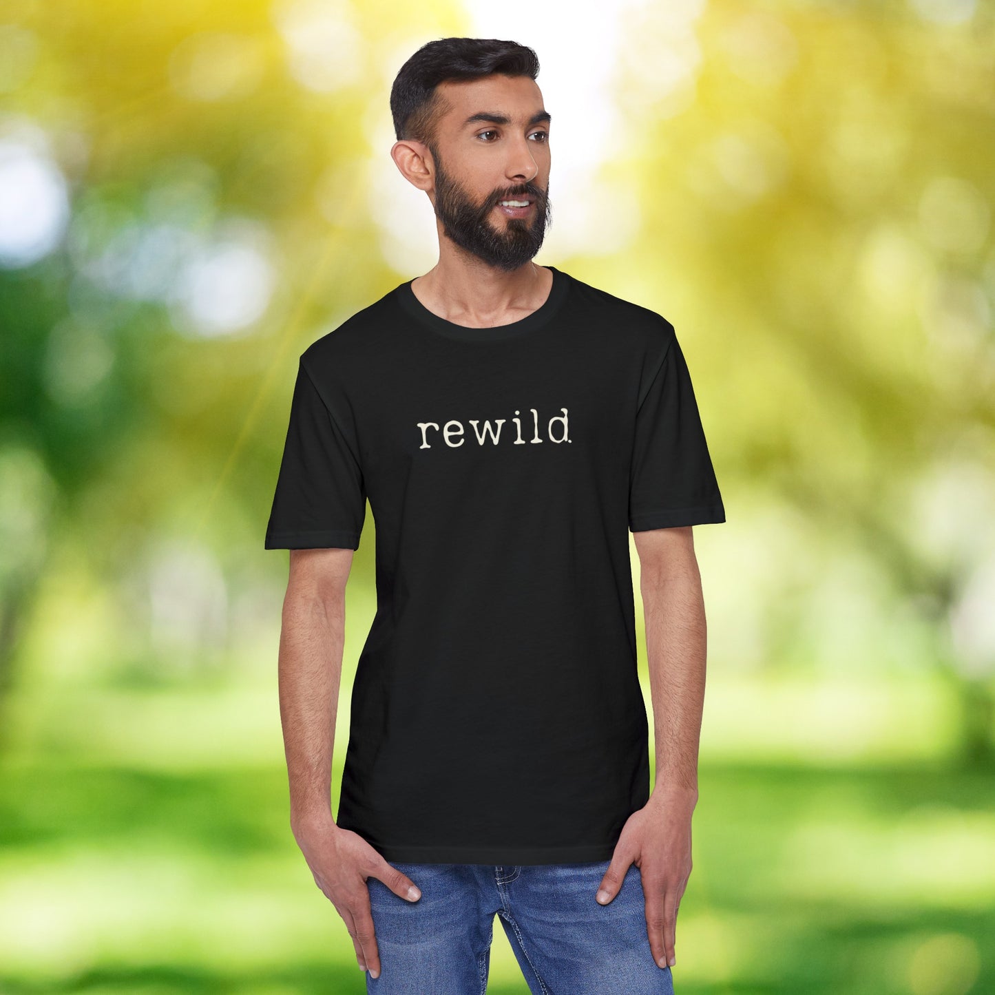 rewild typewriter text Eco-friendly Unisex District® Re-Tee®