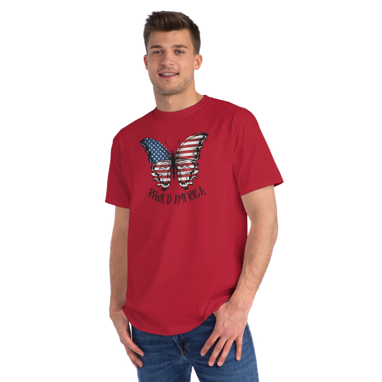 Rewild America Patriotic Butterfly Eco-Friendly Organic Cotton Unisex T-Shirt