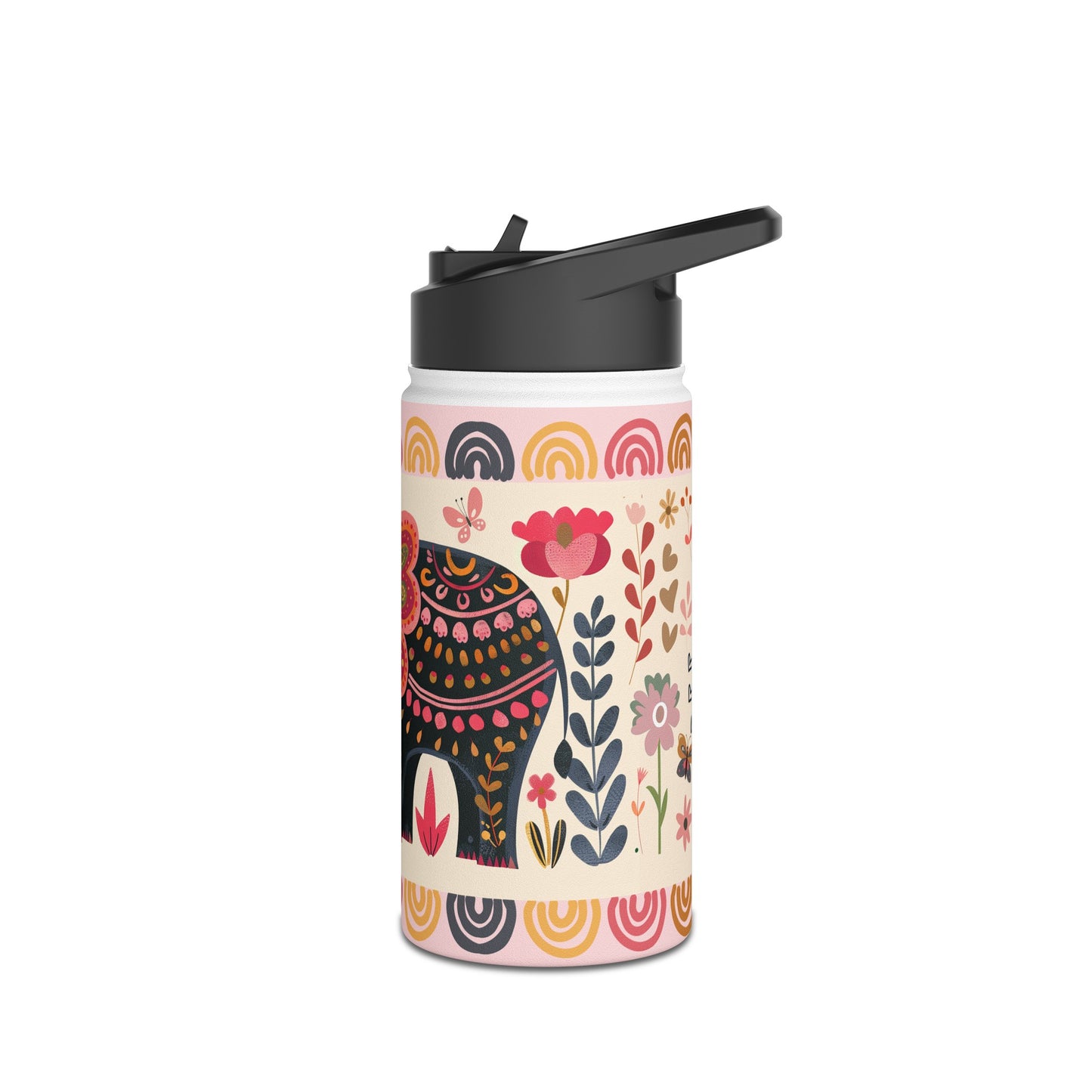 Boho Elephant Stainless Steel Water Bottle, Standard Lid