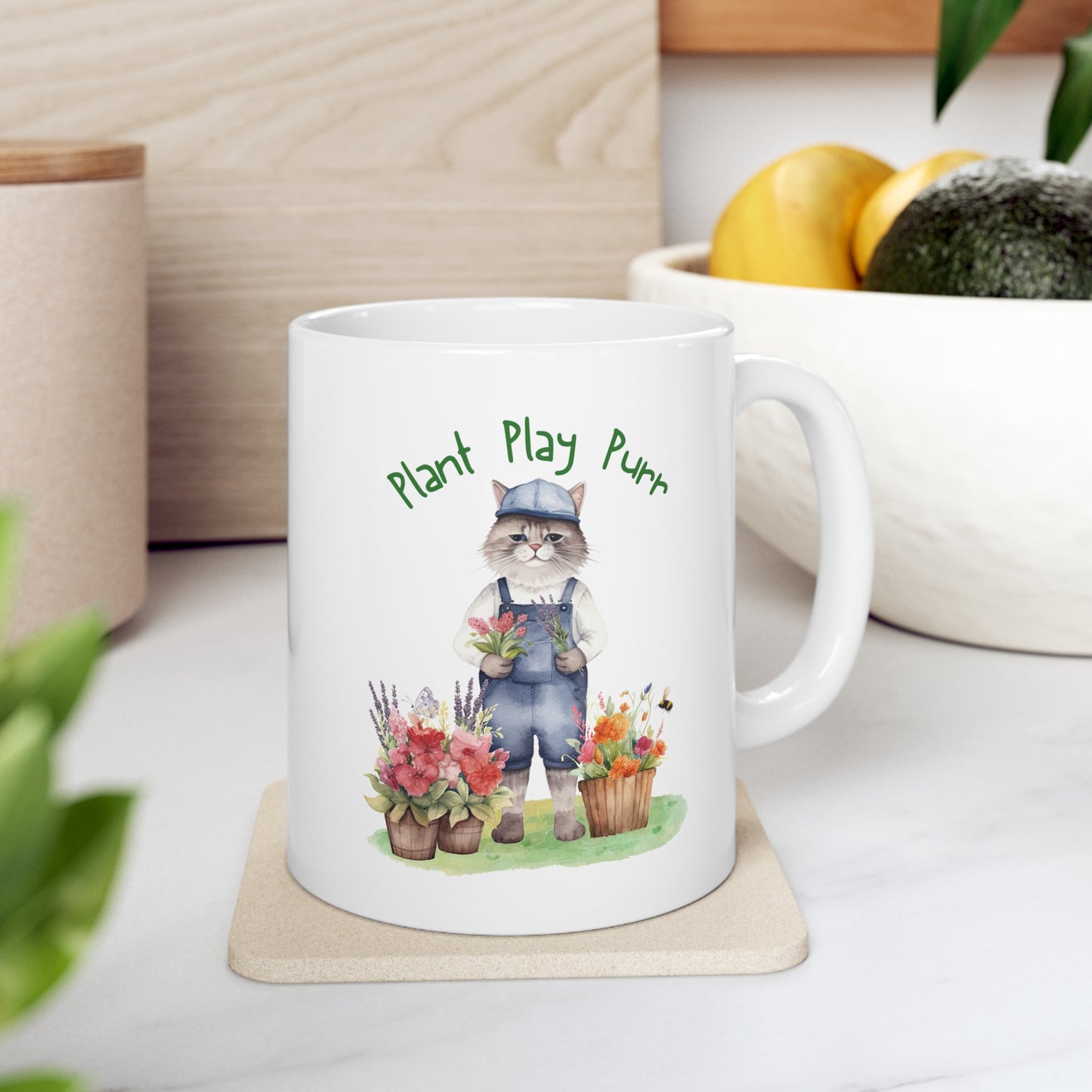 Plant, Play, Purr Ceramic Mug