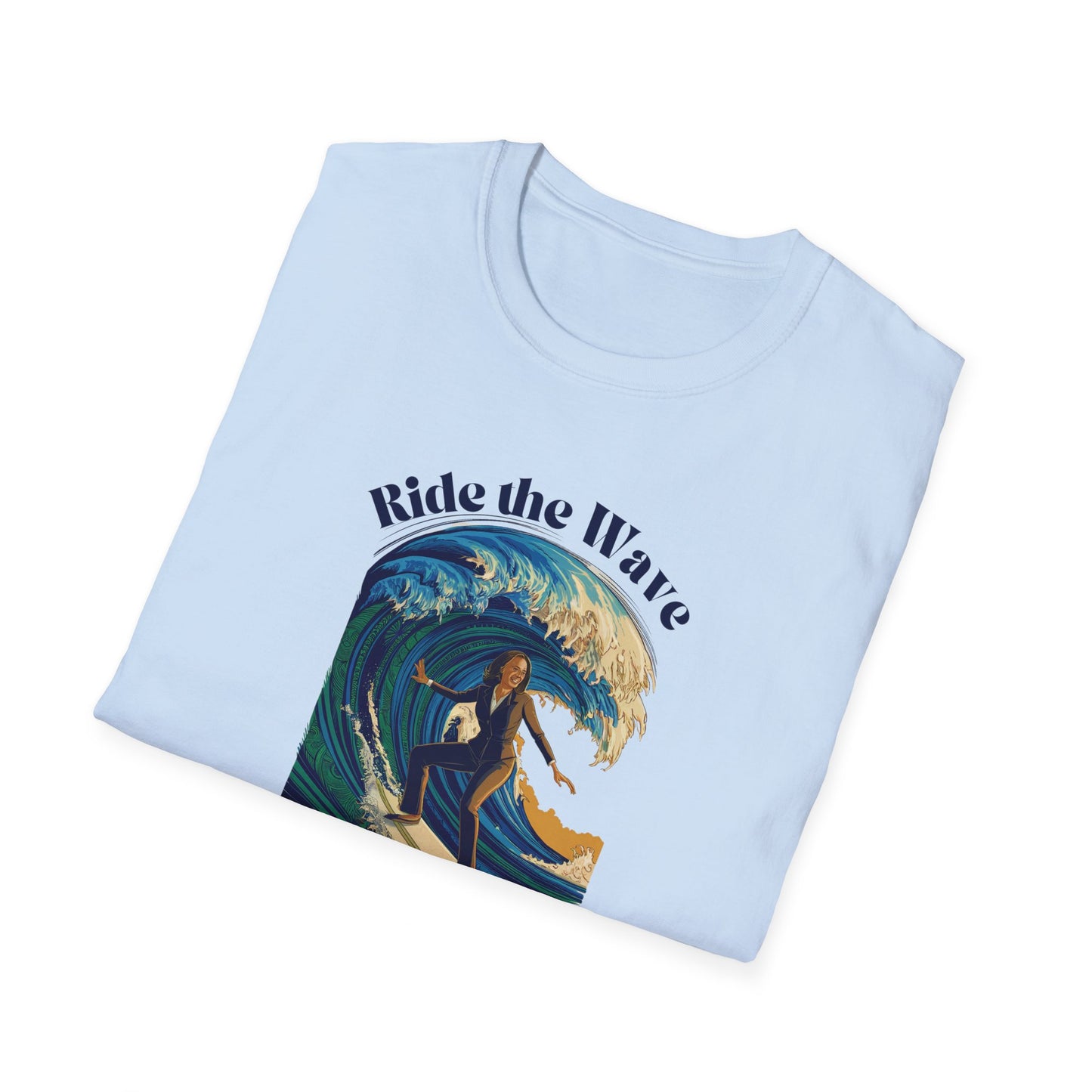 Kamala Harris 2024 Unisex Softstyle T-Shirt, Ride the Wave, Blue Wave Democrat, President, Vice President