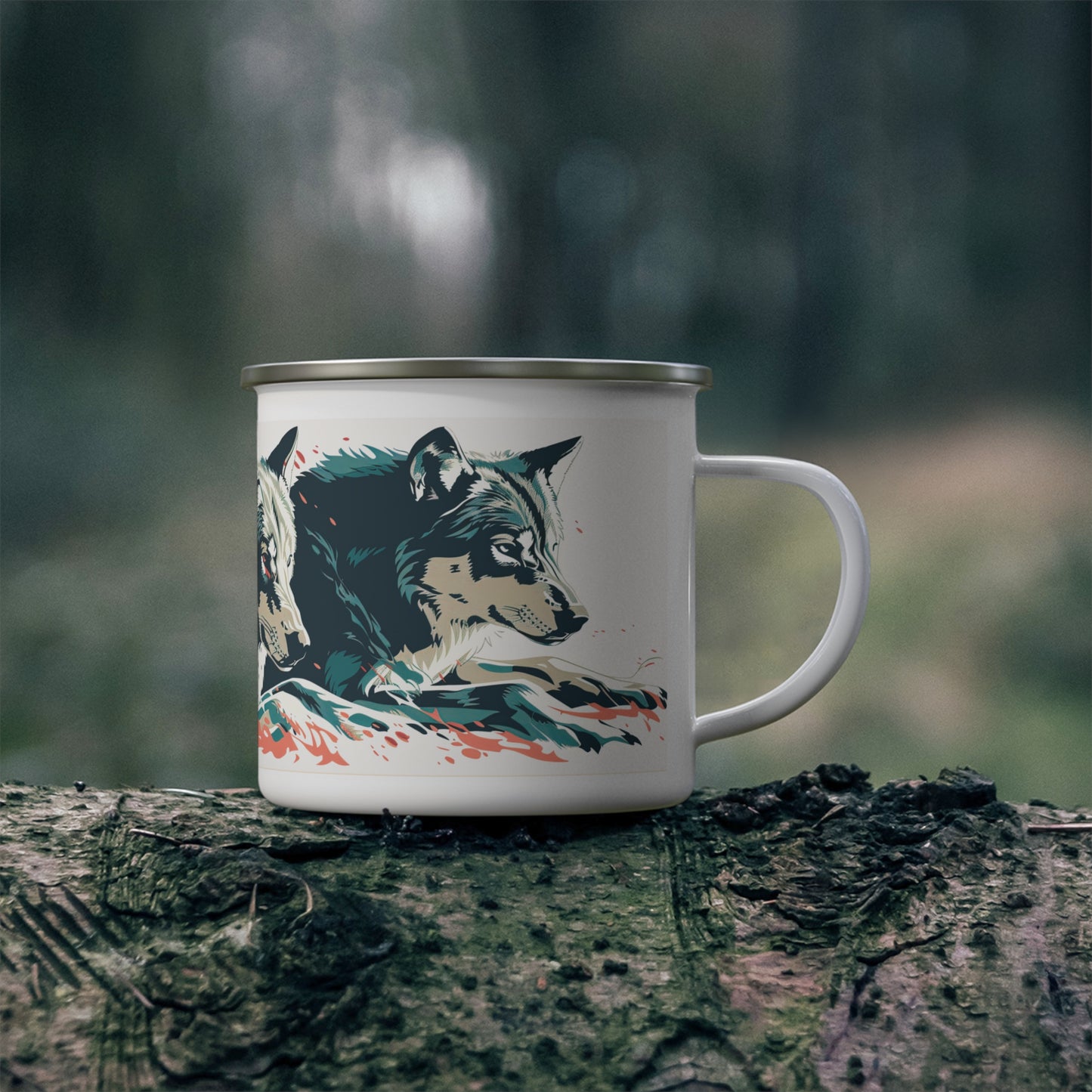 Wolf Pack Enamel Camping Mug