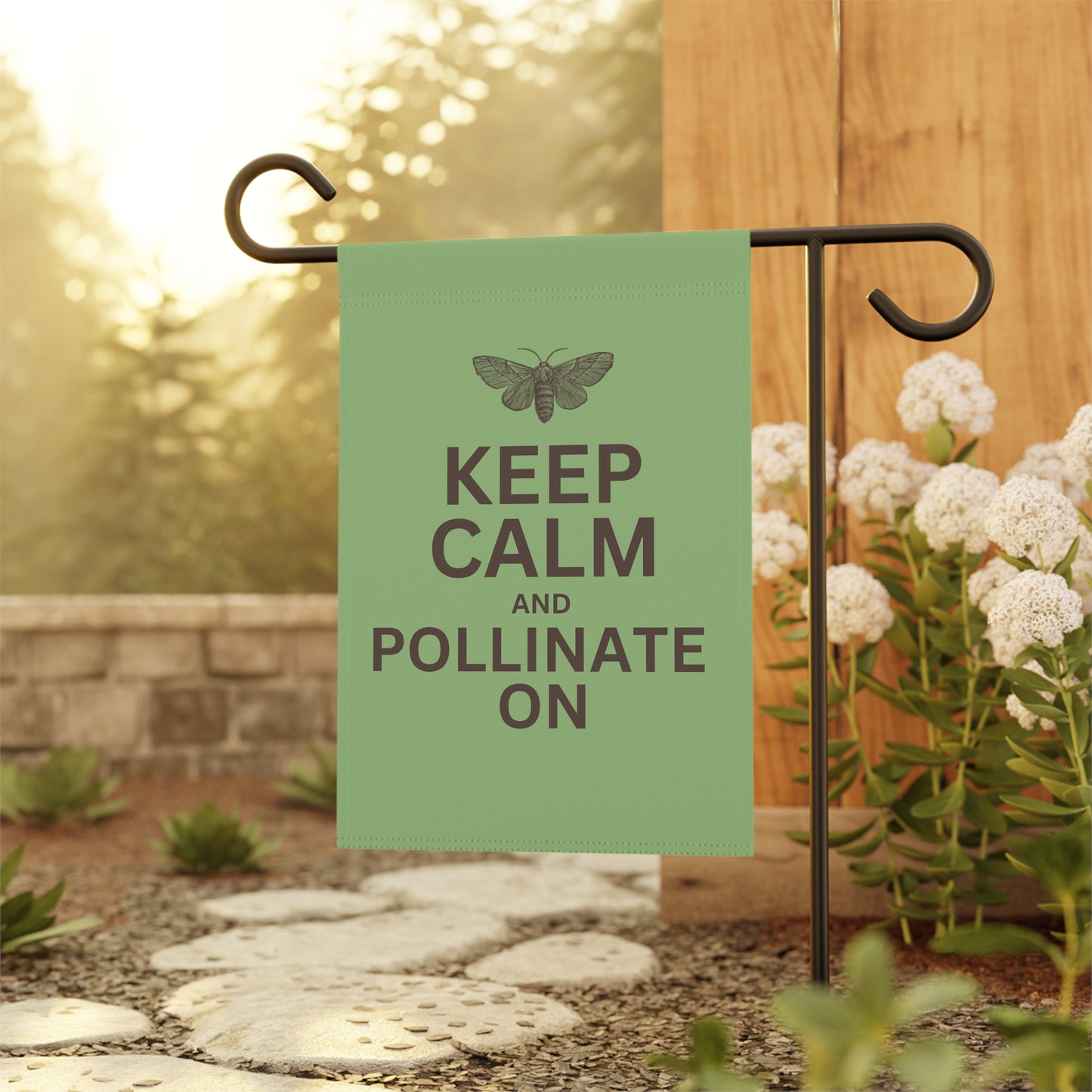 Keep Calm and Pollinate on Moth Garden & House Banner