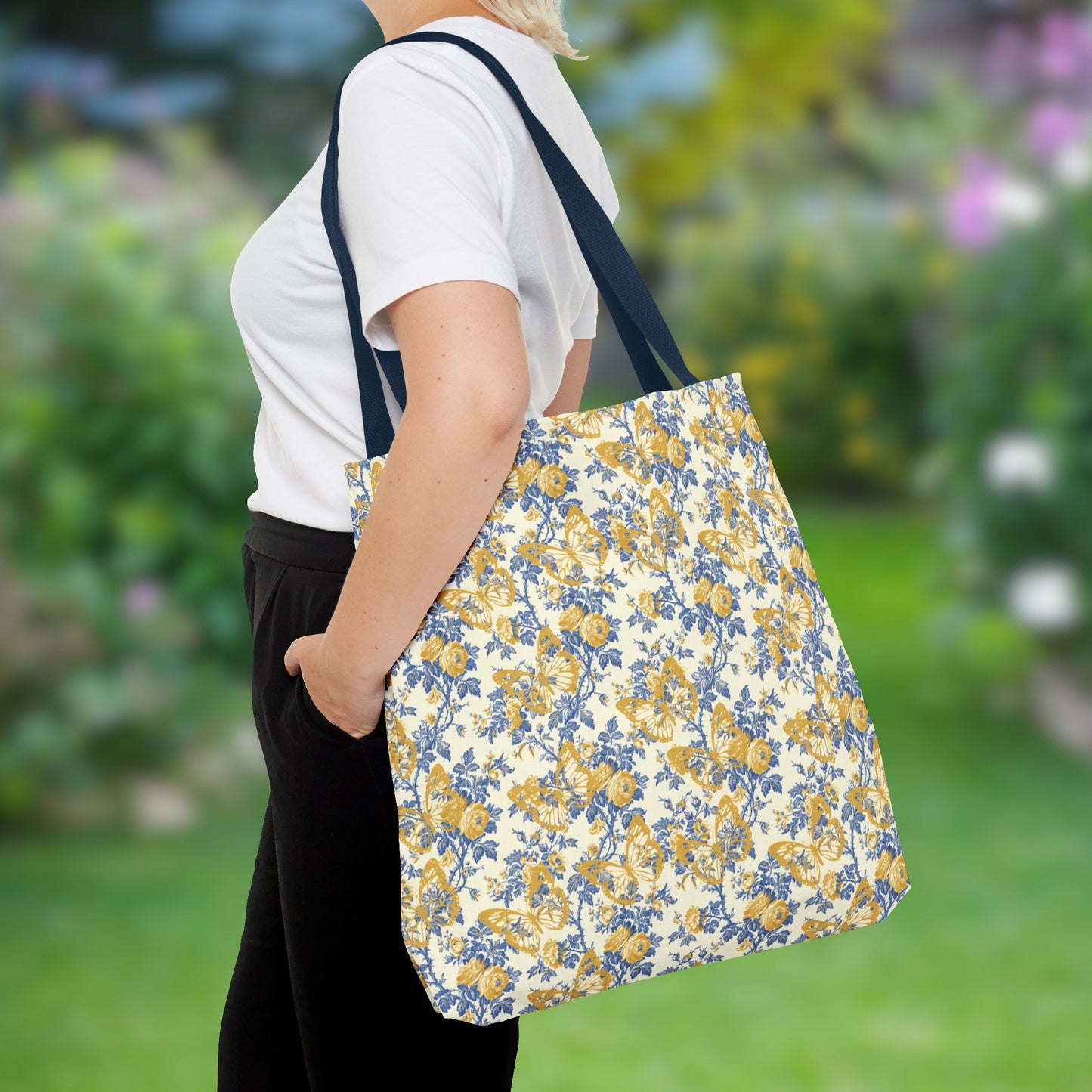 Yellow and Blue Butterfly Toile Tote Bag (AOP)