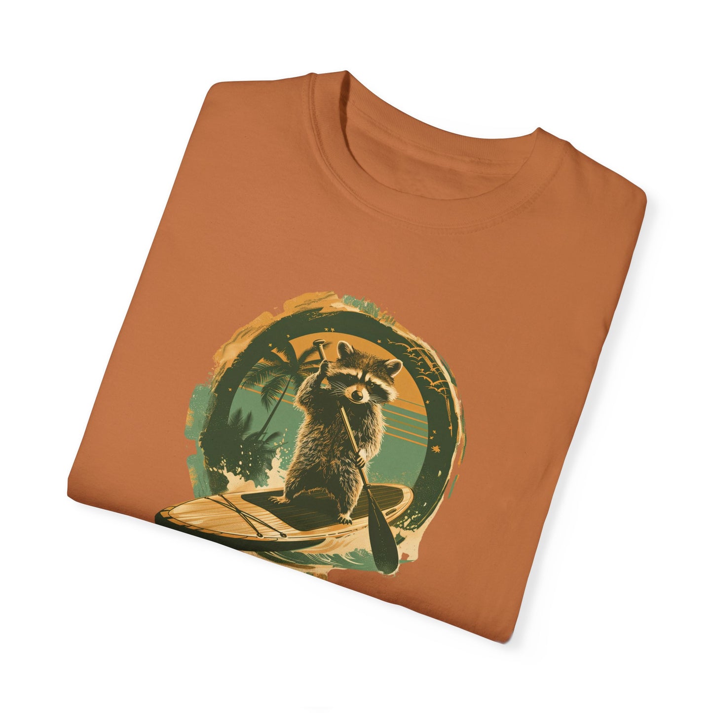 Vintage Vibes Raccoon Paddleboarding Unisex Garment-Dyed T-shirt