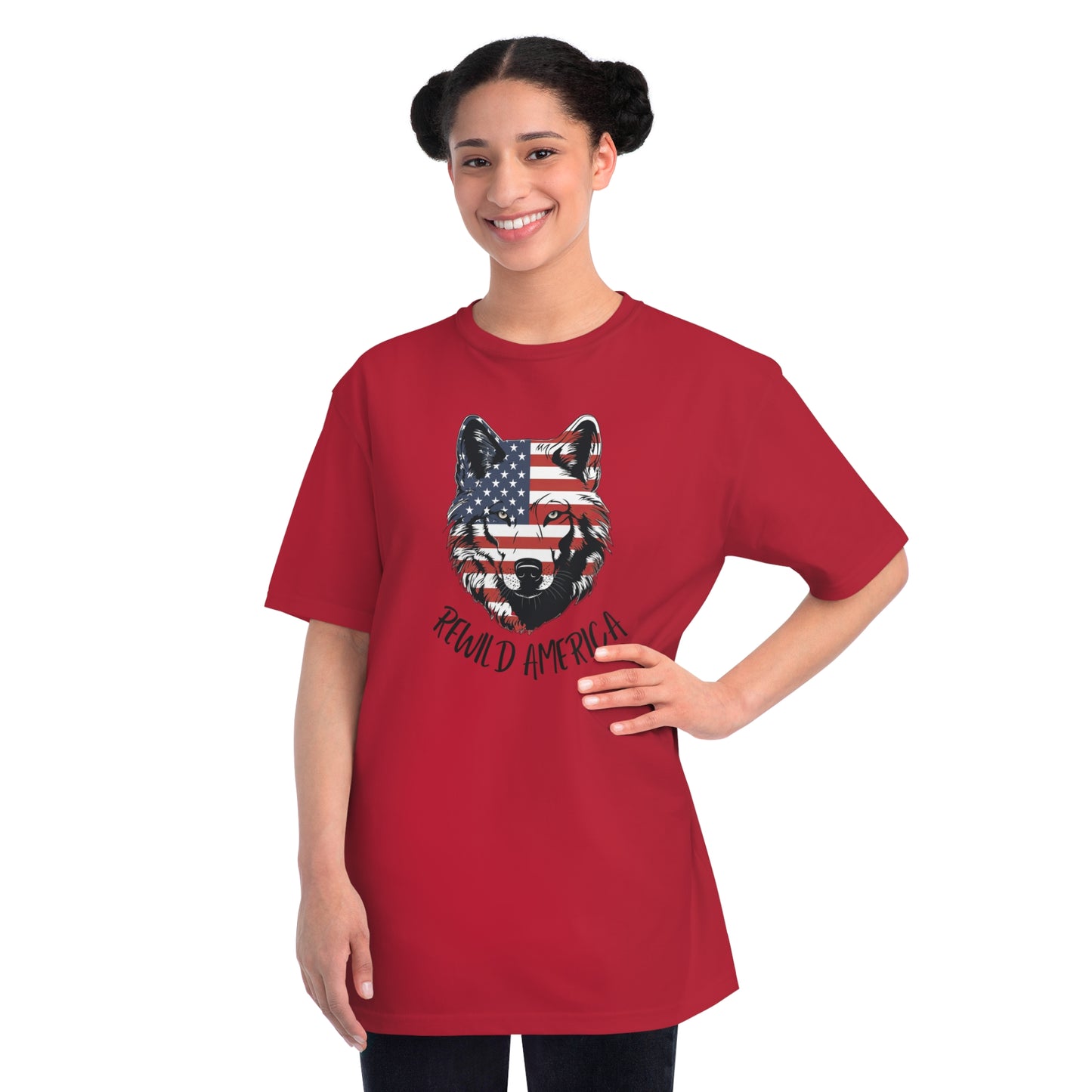 Rewild America Patriotic Wolf Eco-Friendly Organic Cotton Unisex T-Shirt