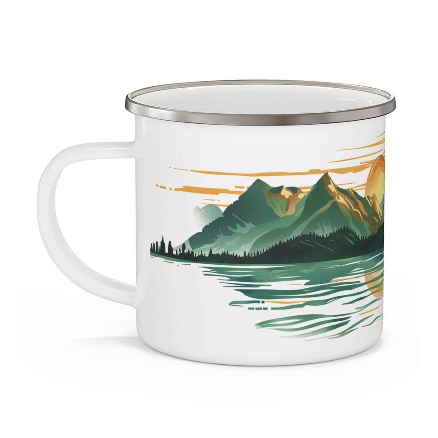 Green Mountain Sunset Enamel Camping Mug