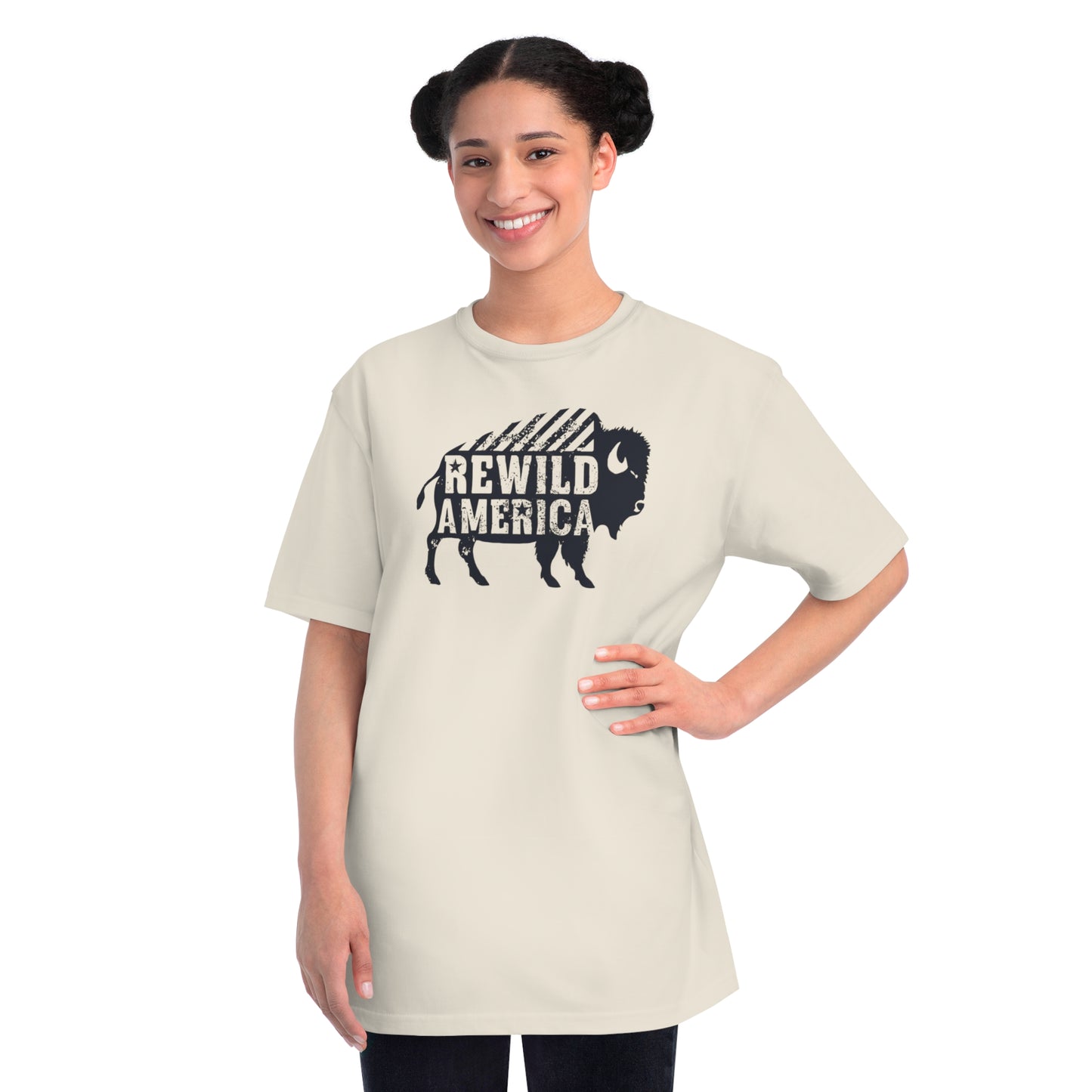 Rewild America Eco-Friendly Vintage Rustic Bison Organic  T-Shirt