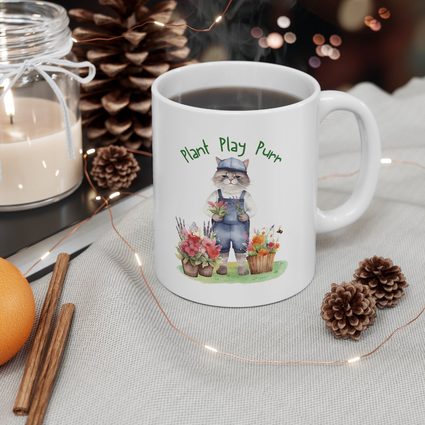 Plant, Play, Purr Ceramic Mug