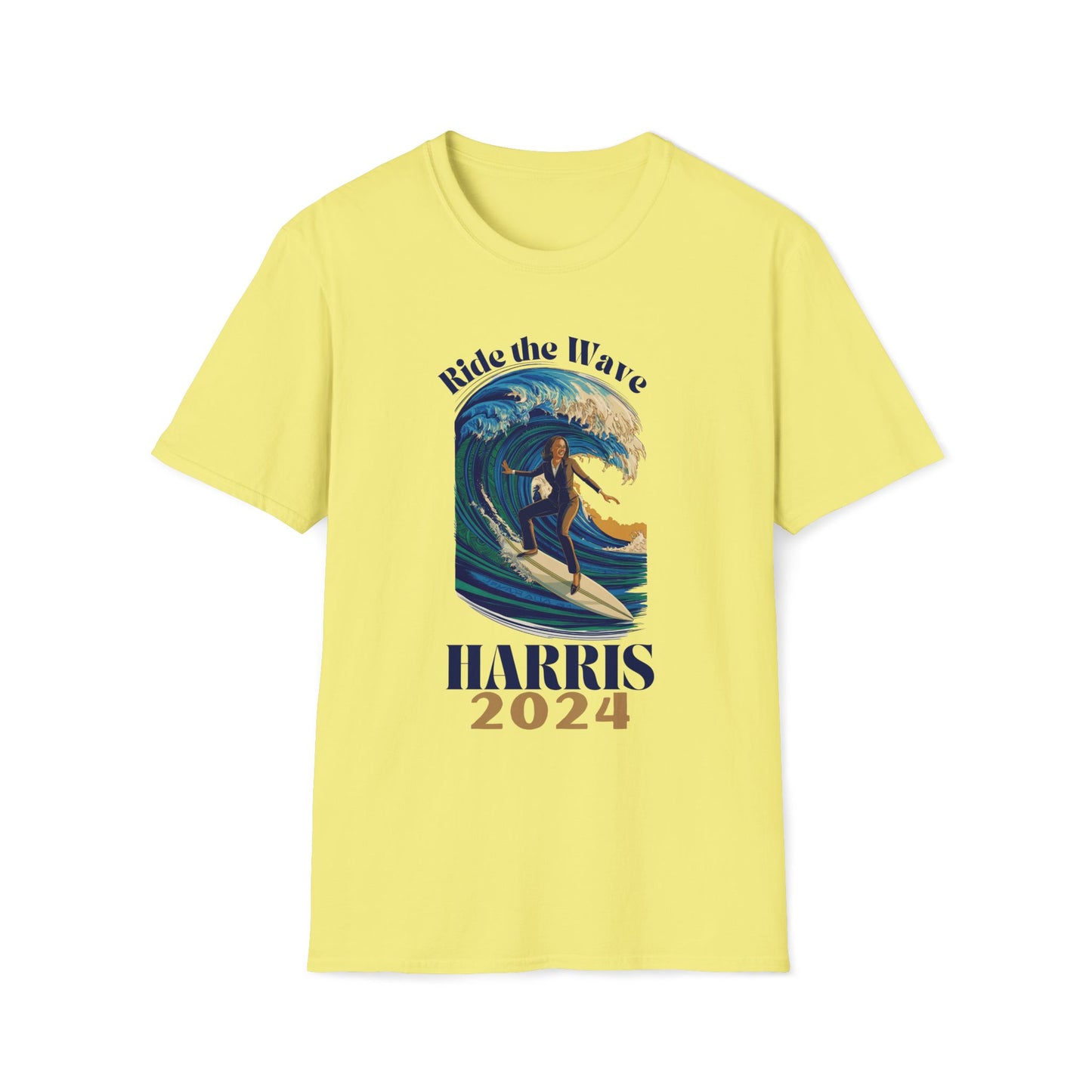 Kamala Harris 2024 Unisex Softstyle T-Shirt, Ride the Wave, Blue Wave Democrat, President, Vice President