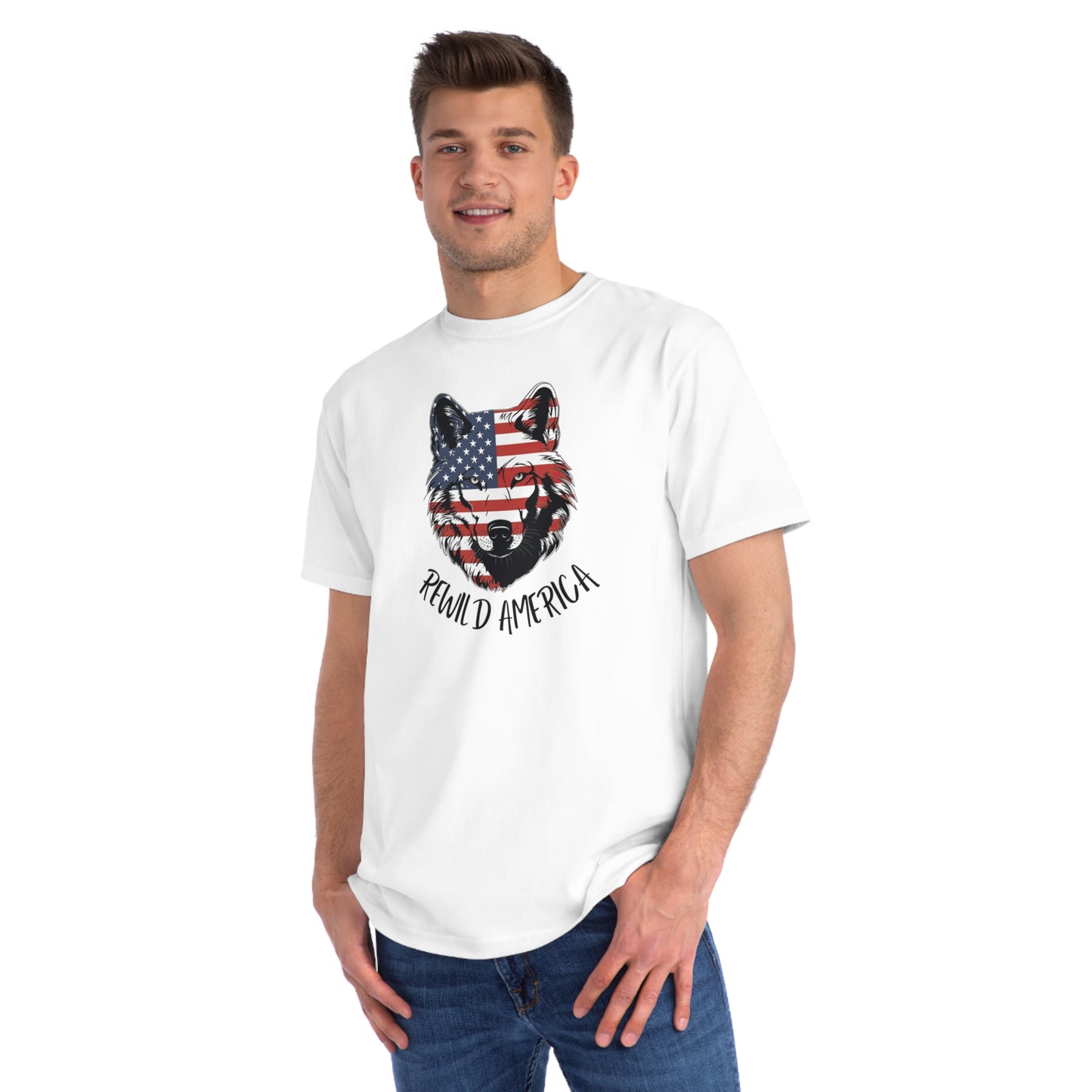 Rewild America Patriotic Wolf Eco-Friendly Organic Cotton Unisex T-Shirt