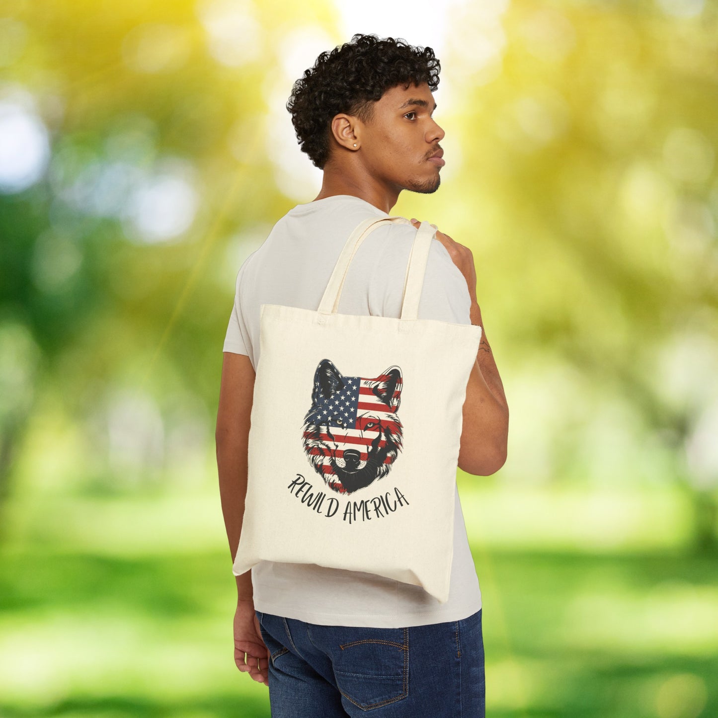 Rewild America Wolf Cotton Canvas Tote Bag