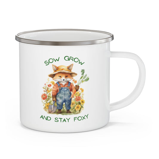 Sow, Grow and Stay Foxy Enamel Camping Mug