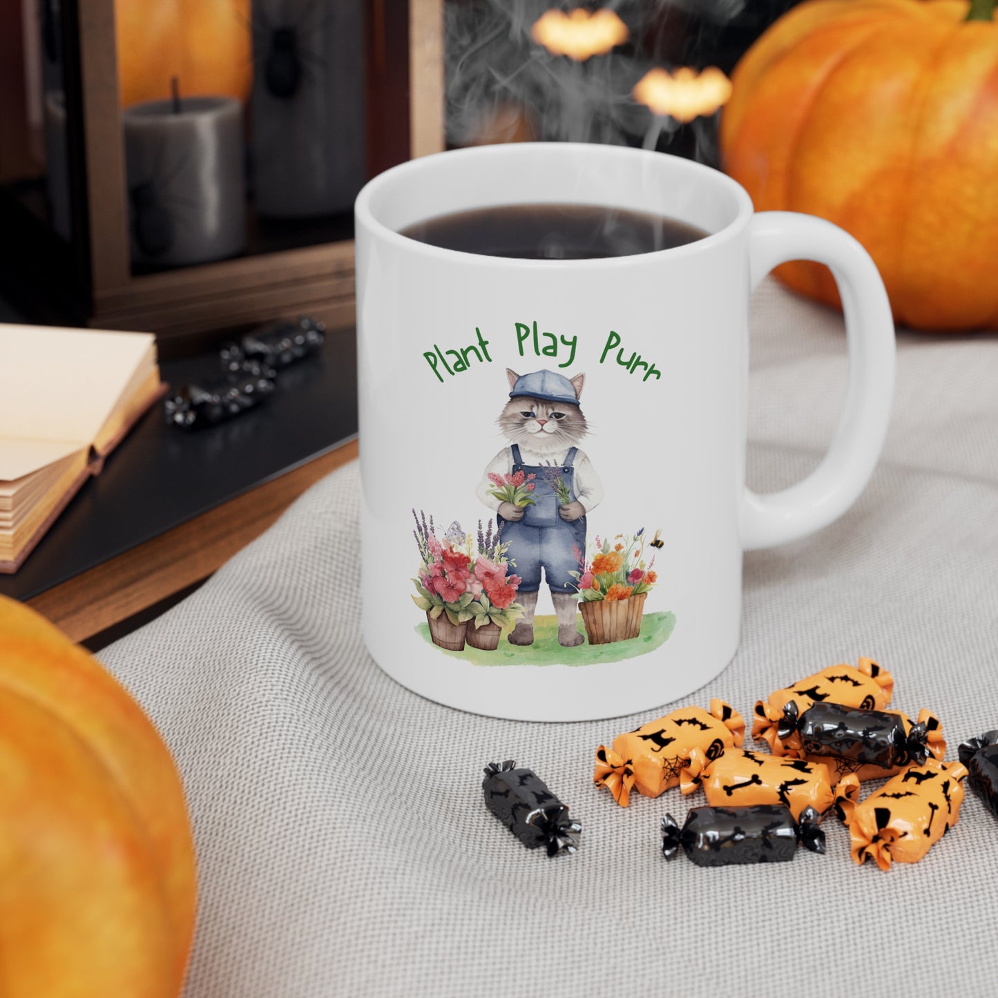 Plant, Play, Purr Ceramic Mug