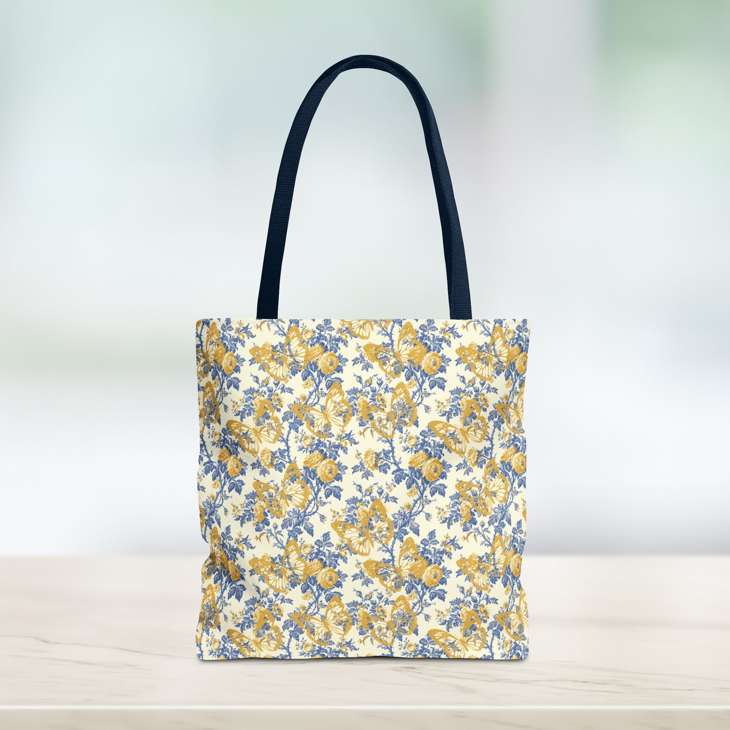 Yellow and Blue Butterfly Toile Tote Bag (AOP)