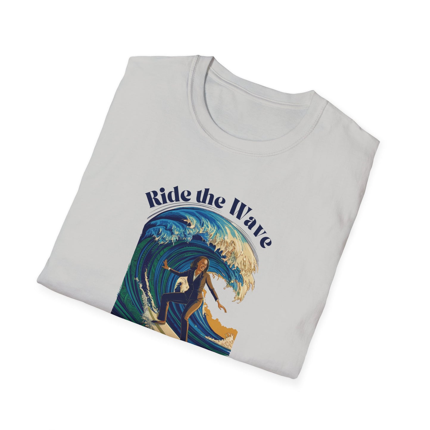 Kamala Harris 2024 Unisex Softstyle T-Shirt, Ride the Wave, Blue Wave Democrat, President, Vice President