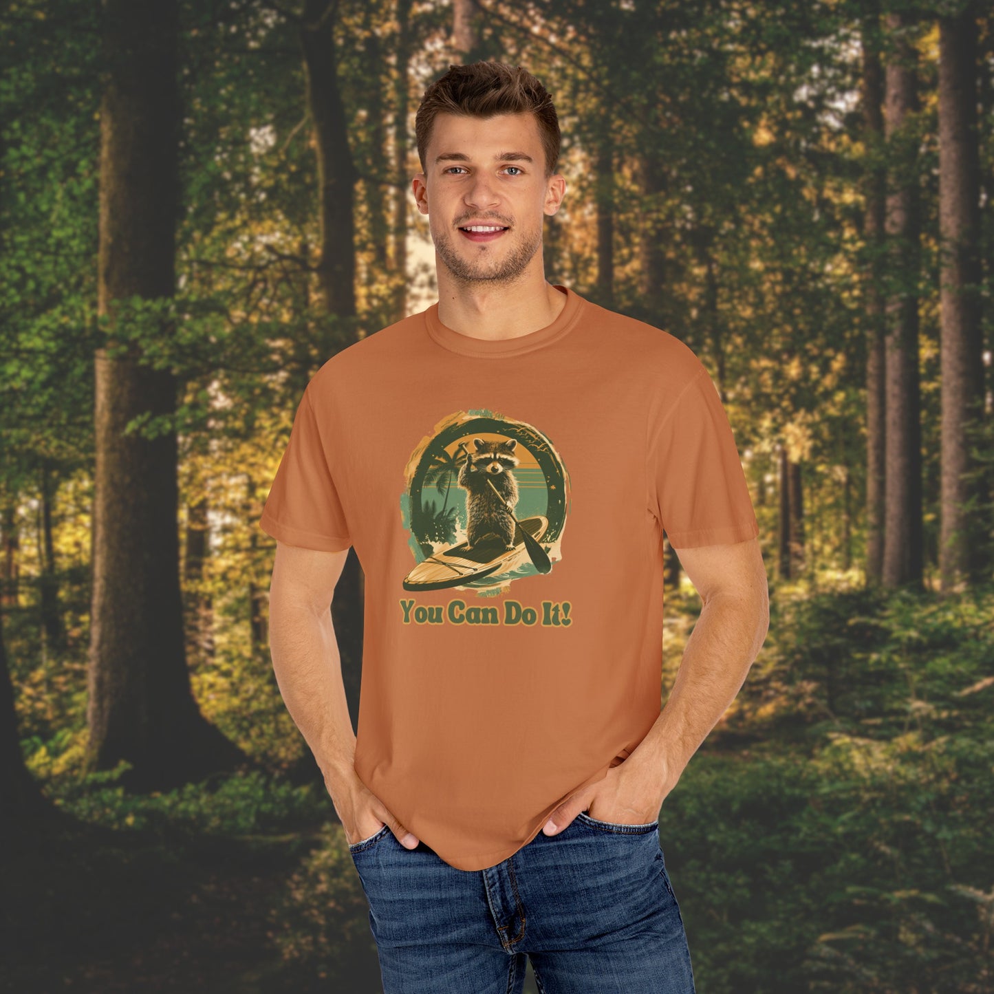 Vintage Vibes Raccoon Paddleboarding Unisex Garment-Dyed T-shirt