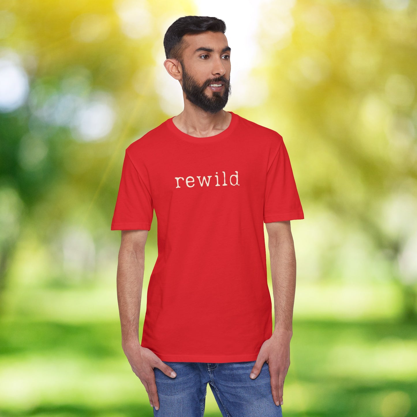 rewild typewriter text Eco-friendly Unisex District® Re-Tee®