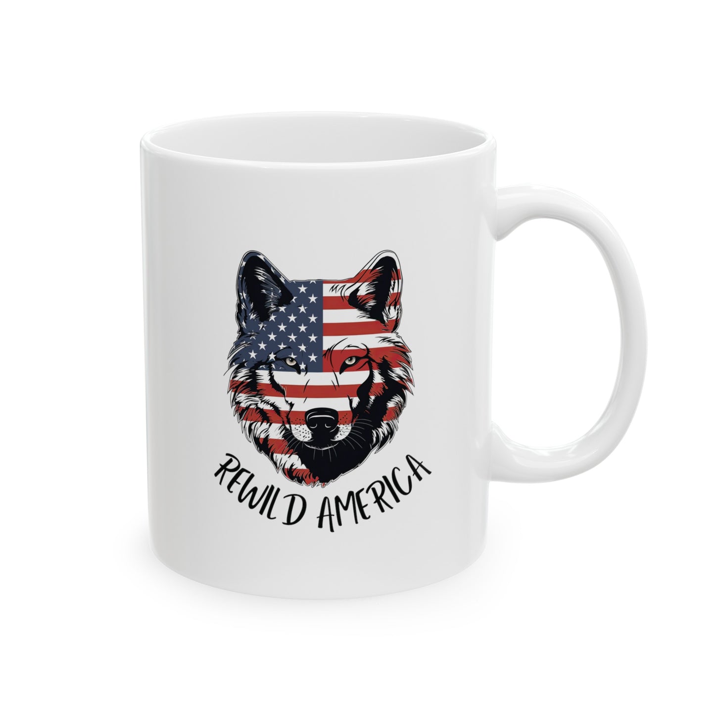 Patriotic Rewild America Wolf Ceramic Mug, (11oz, 15oz)