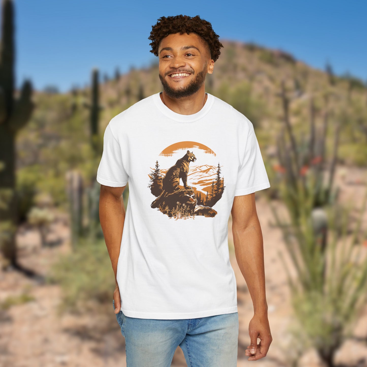 Vintage Vibes Mountain Lion Unisex Garment-Dyed T-shirt